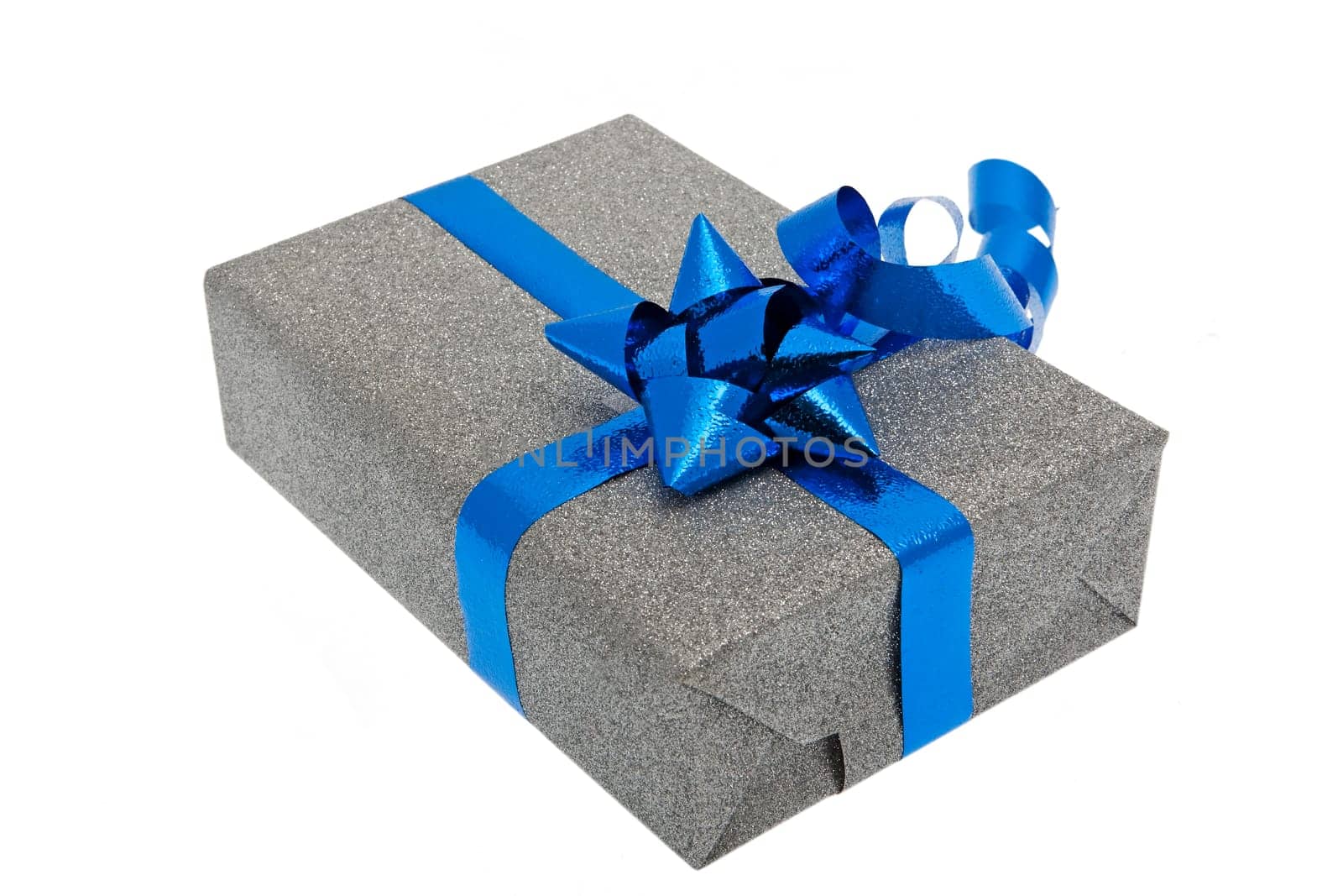 Gift silver with blue ribbon