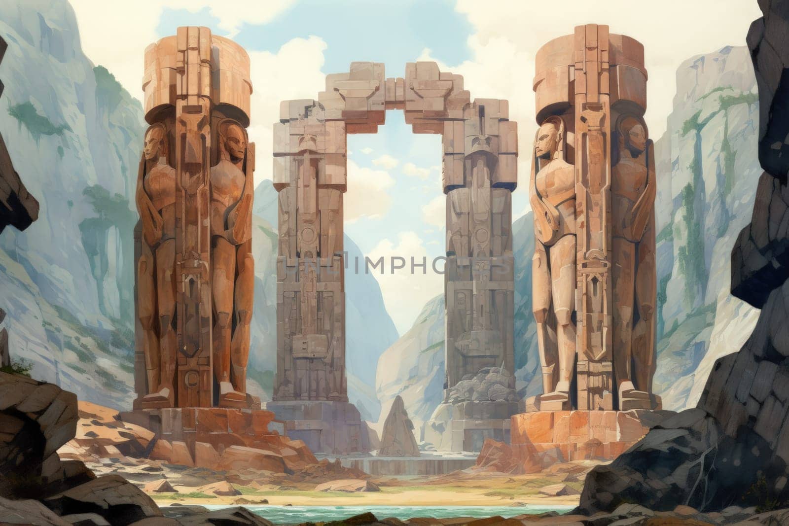 Behold the majestic marvels of the past - ancient stone colossi, towering giants hewn from the very bedrock itself.
