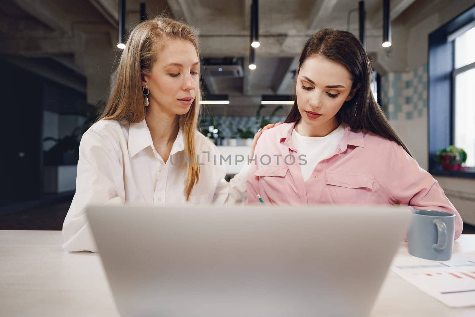 Two women entrepreneurs working together in modern office