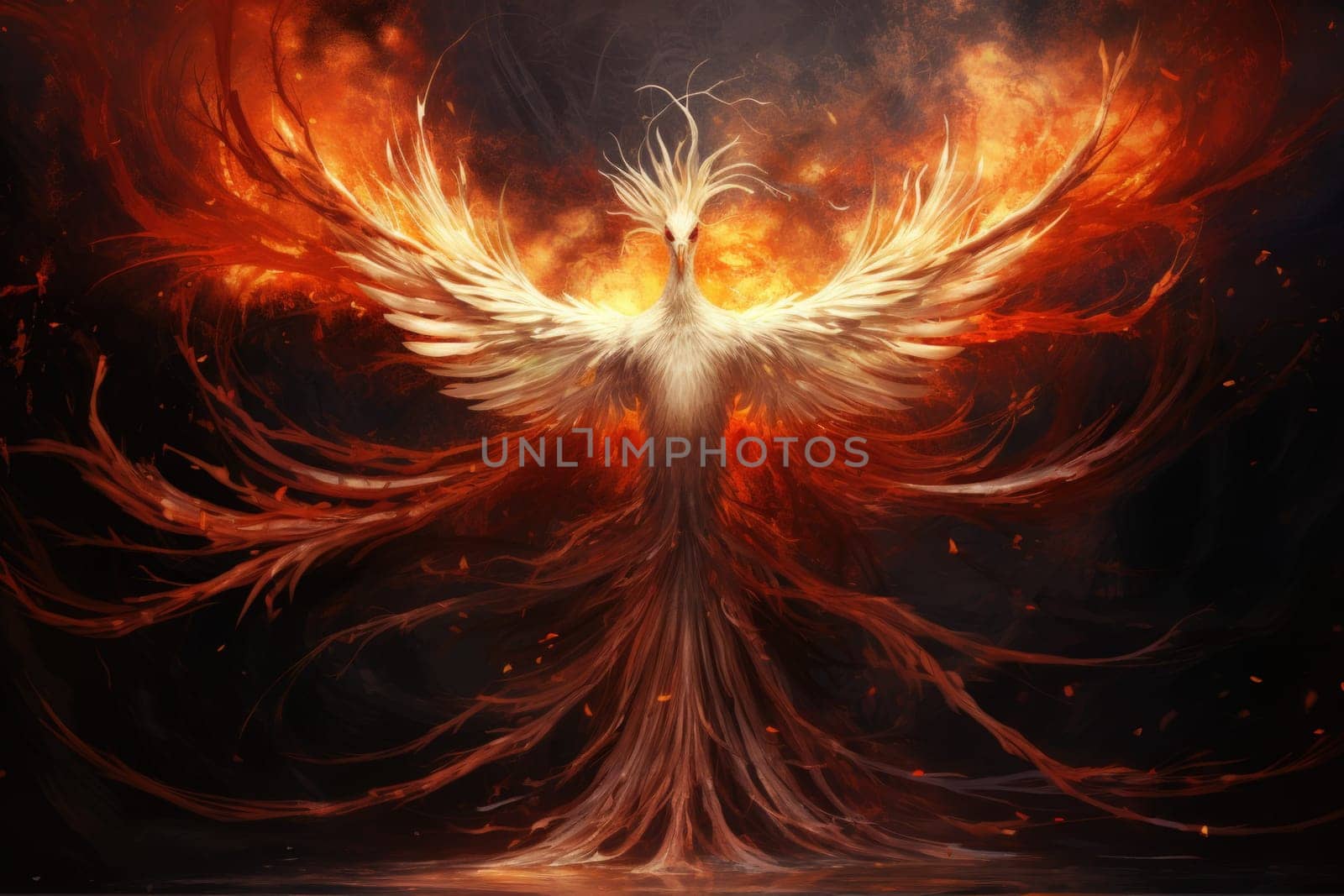 Embark on a mythical journey where ancient phoenixes, with their fiery plumage, rise triumphantly from ashes, embodying the cycle of rebirth and renewal.