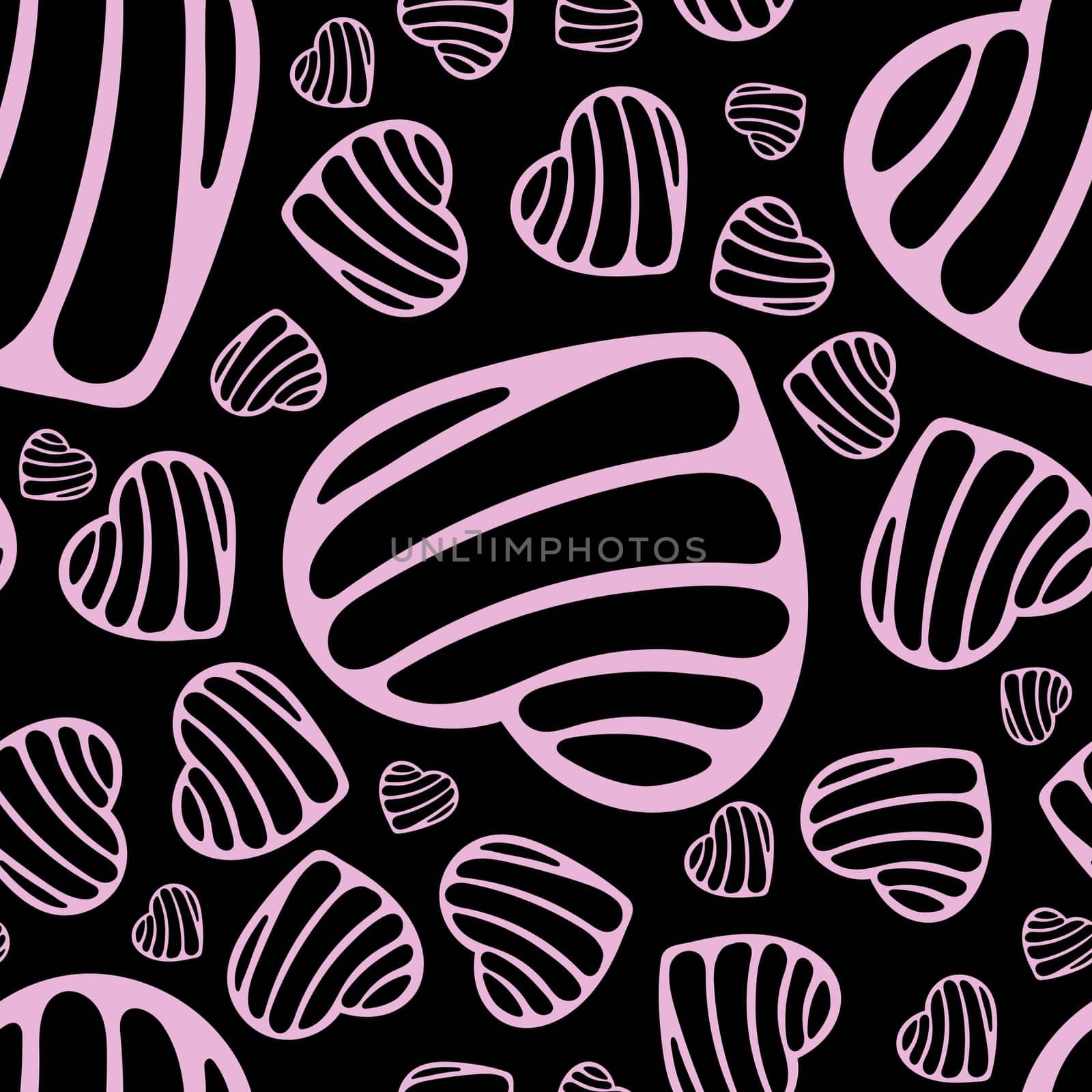 Hand Drawn Seamless Patterns with Hearts in Doodle Style. by Rina_Dozornaya