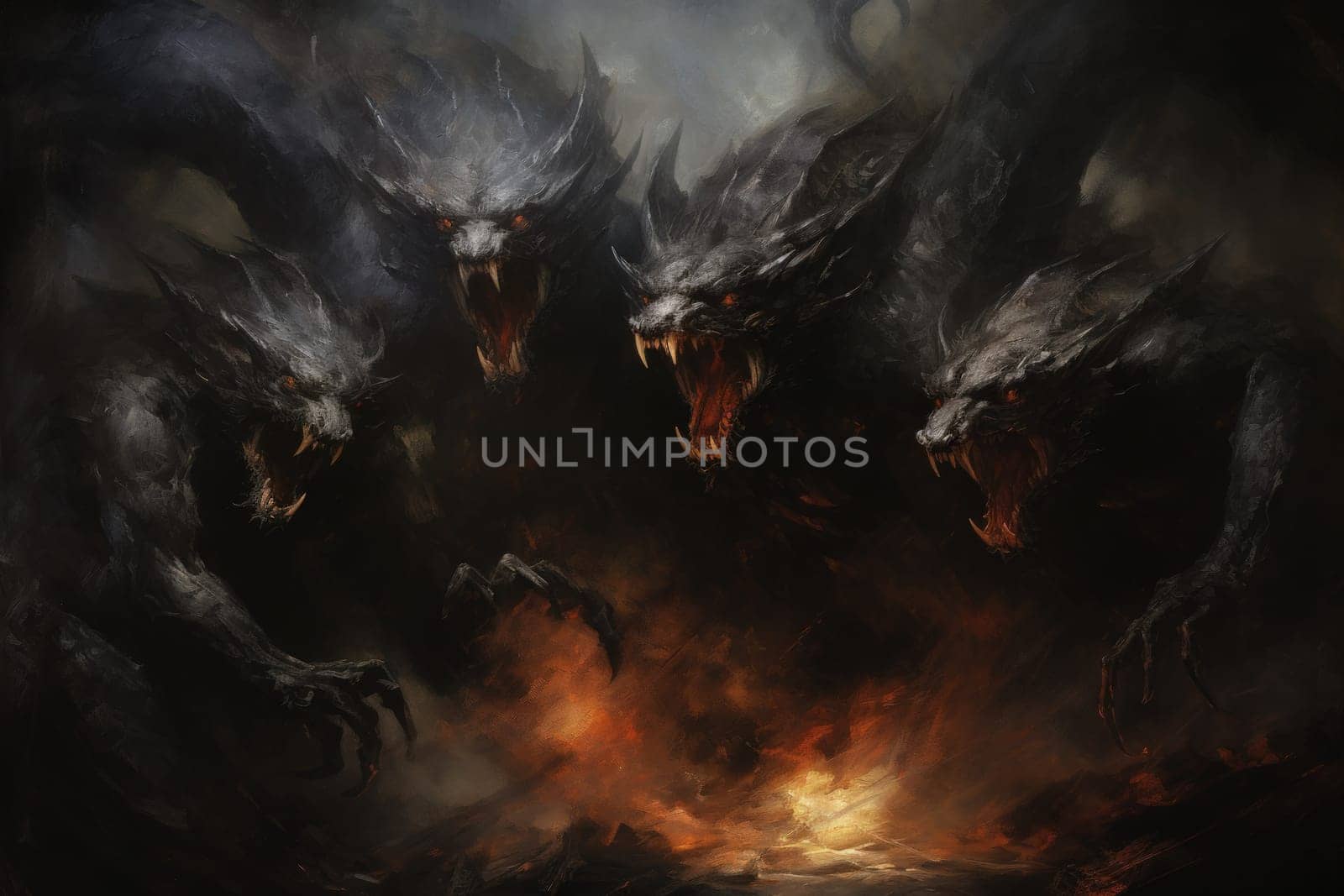 In the realm of fantasy, ferocious shadow dragons dominate the skies, their majestic forms wreathed in darkness.