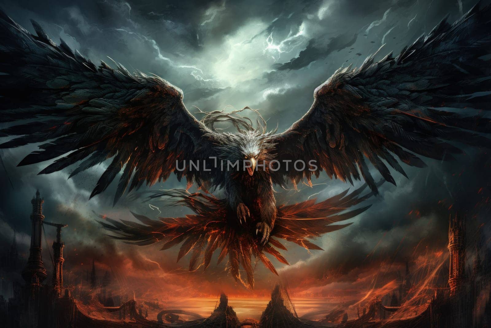 In the realm of fantasy, the skies are home to ferocious thunder hawks, majestic creatures that command the elements.