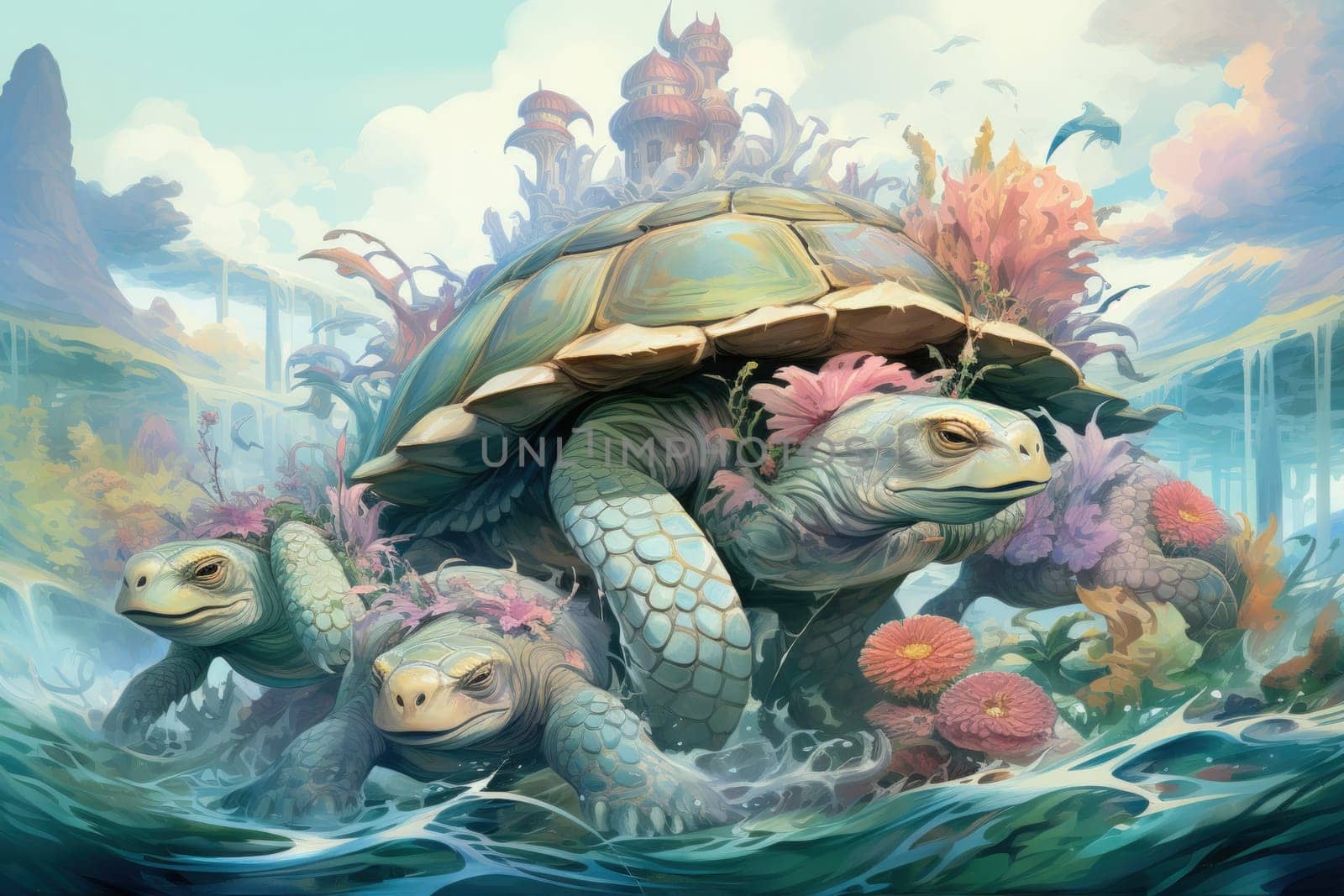 Embark on an extraordinary journey through the realm of fantasy and encounter the majestic ancient sea turtles.