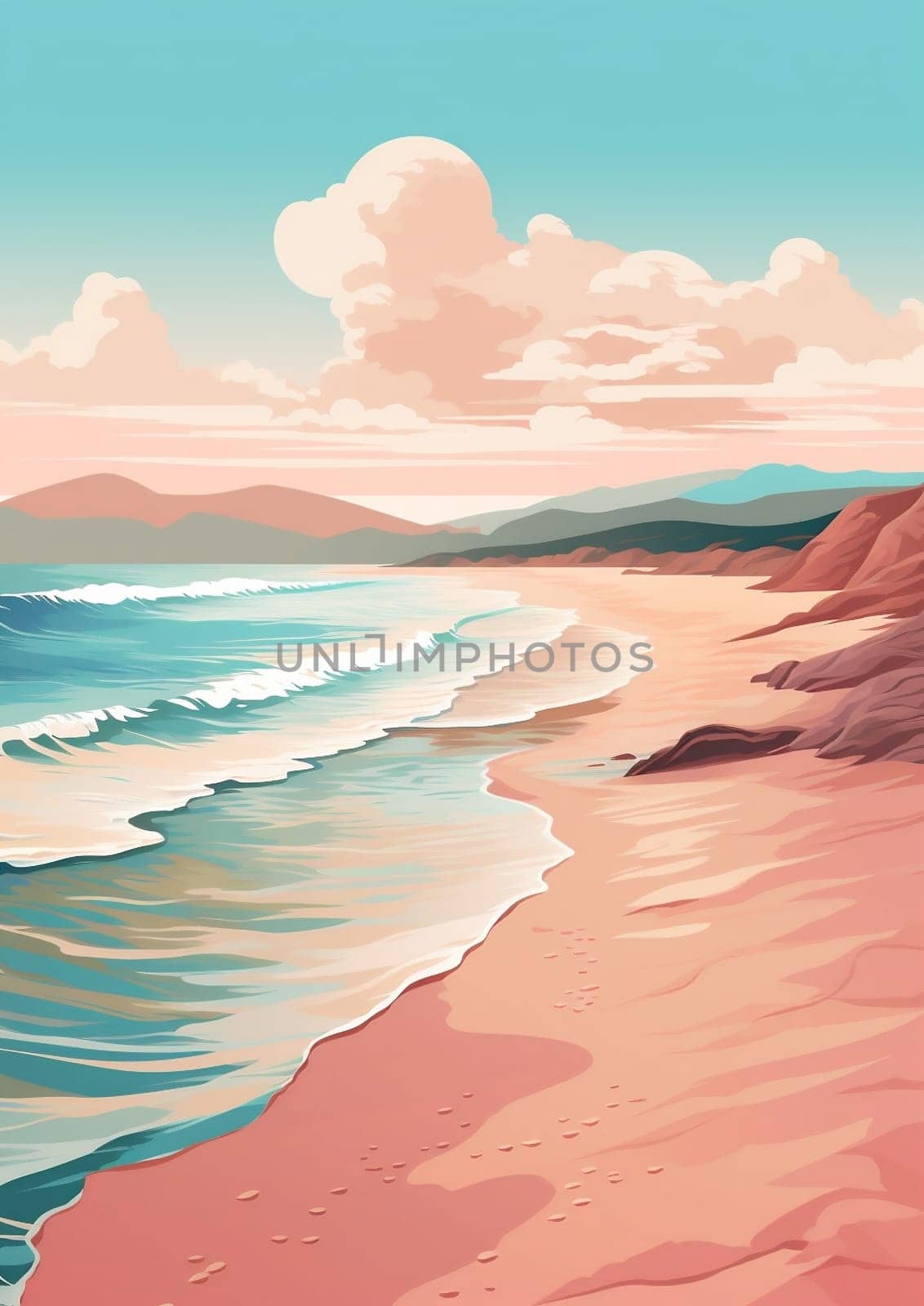 Blue beach seascape landscape sun background water coast nature illustration sky ocean beautiful wave sea travel horizon summer