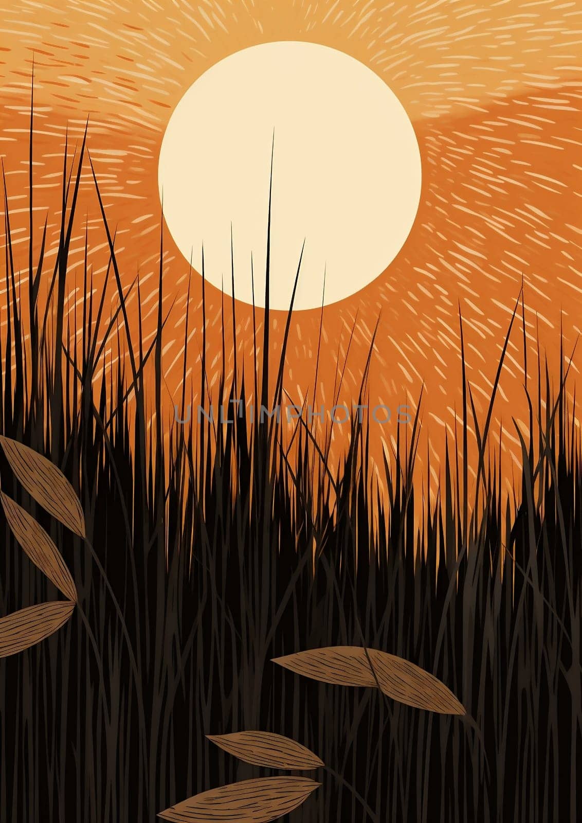 Grass background sunset landscape nature illustration by Vichizh