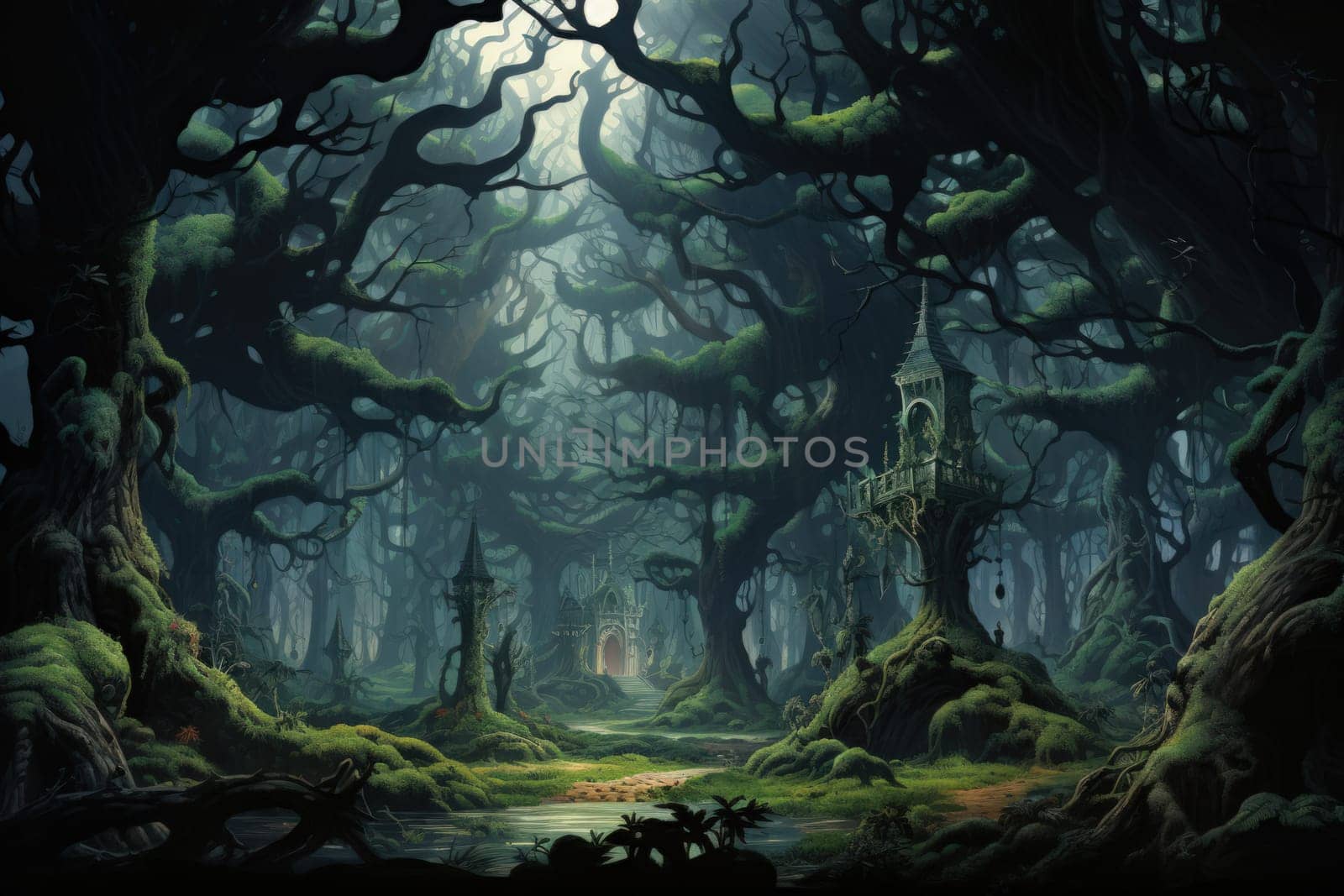 Journey through mystical forests filled with enchanted flora and sentient, conversing trees, where reality seamlessly intertwines with fantasy.