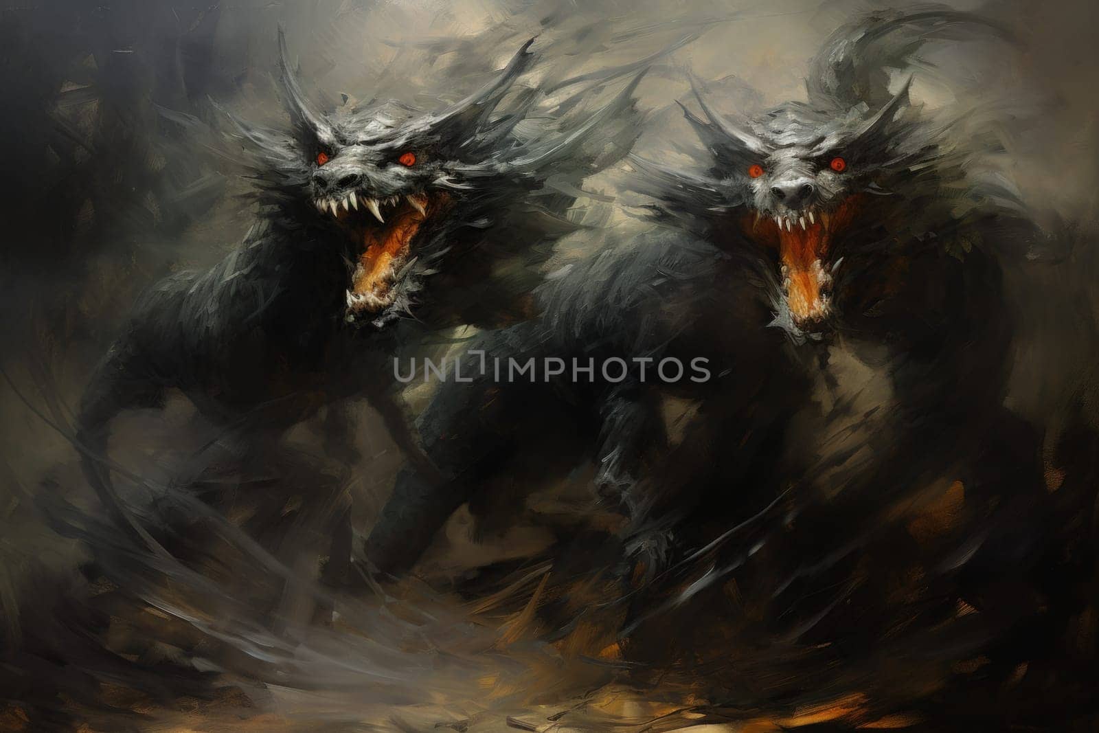 In the realm of fantasy, ferocious shadow dragons dominate the skies, their majestic forms wreathed in darkness.