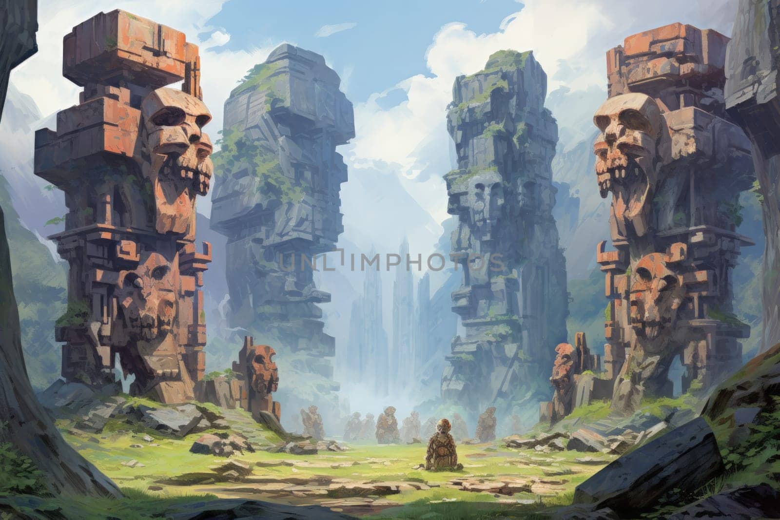 Behold the majestic marvels of the past - ancient stone colossi, towering giants hewn from the very bedrock itself.