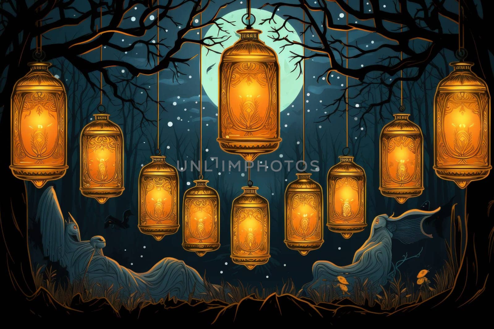 Step into a realm of ethereal beauty, where illuminated spirit lanterns serve as beacons of hope.