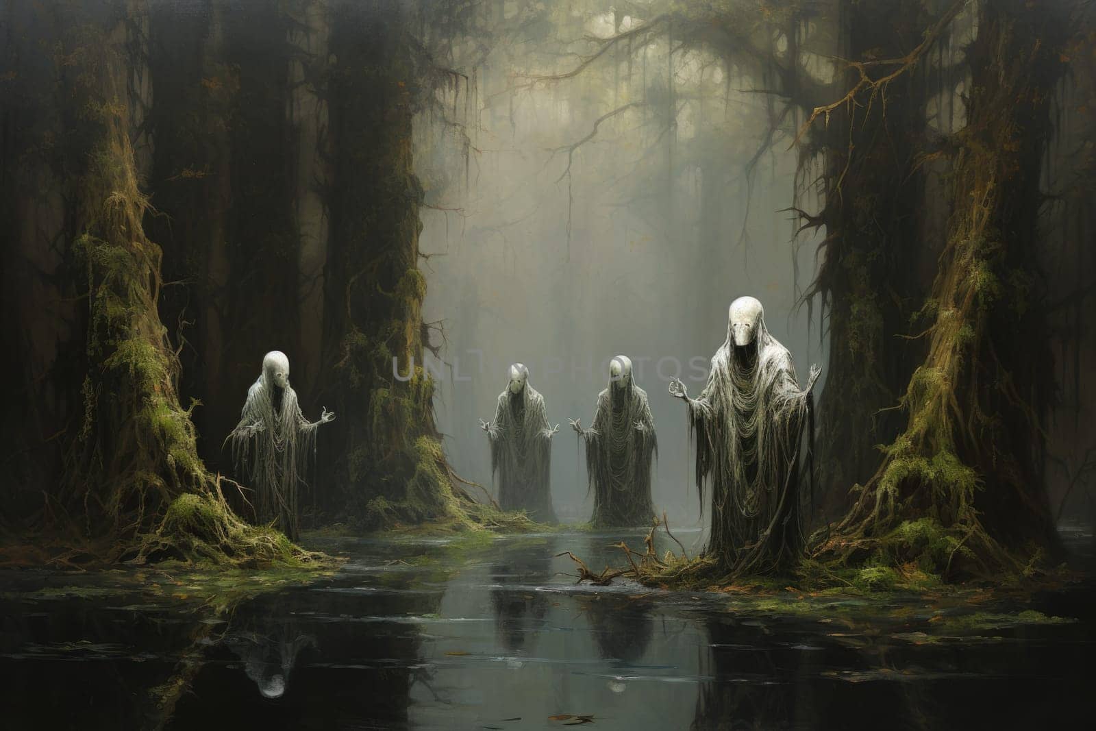Deep within the mystical woodland realms of fantasy, ancient forest spirits stand as silent sentinels, their ethereal presence a testament to the wisdom and magic of the natural world.