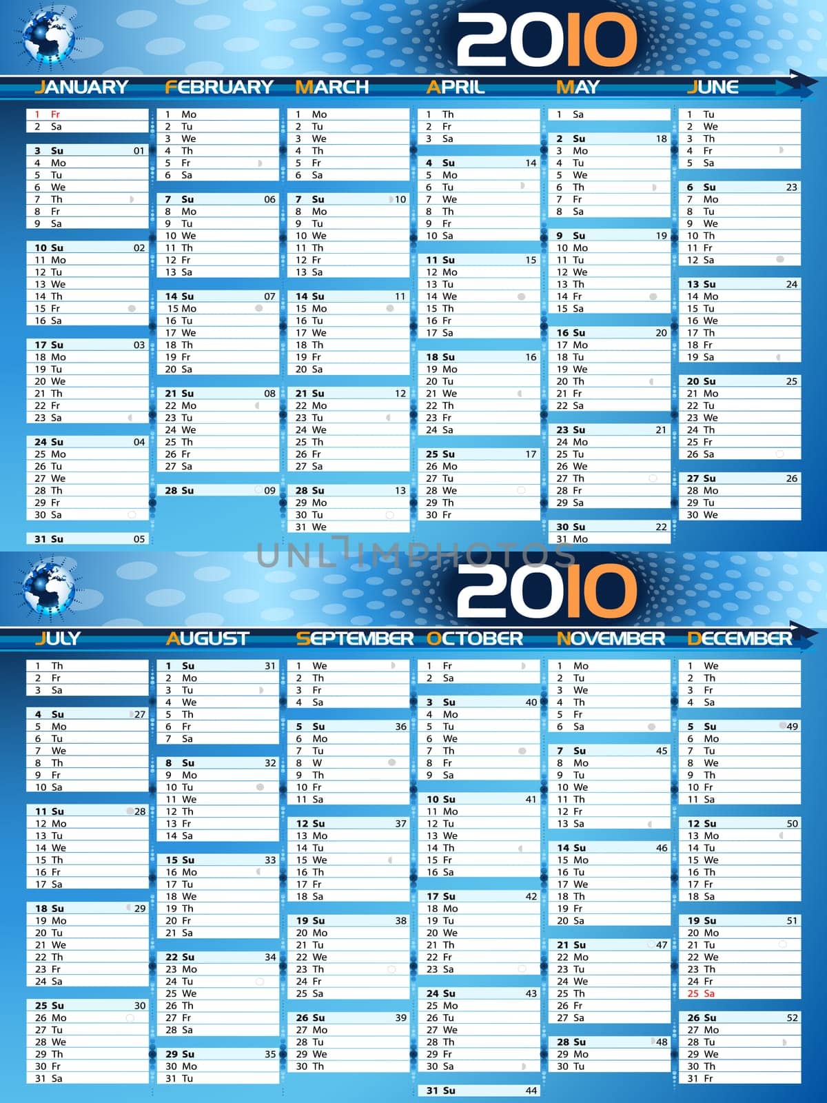 2010 blue planning calendar