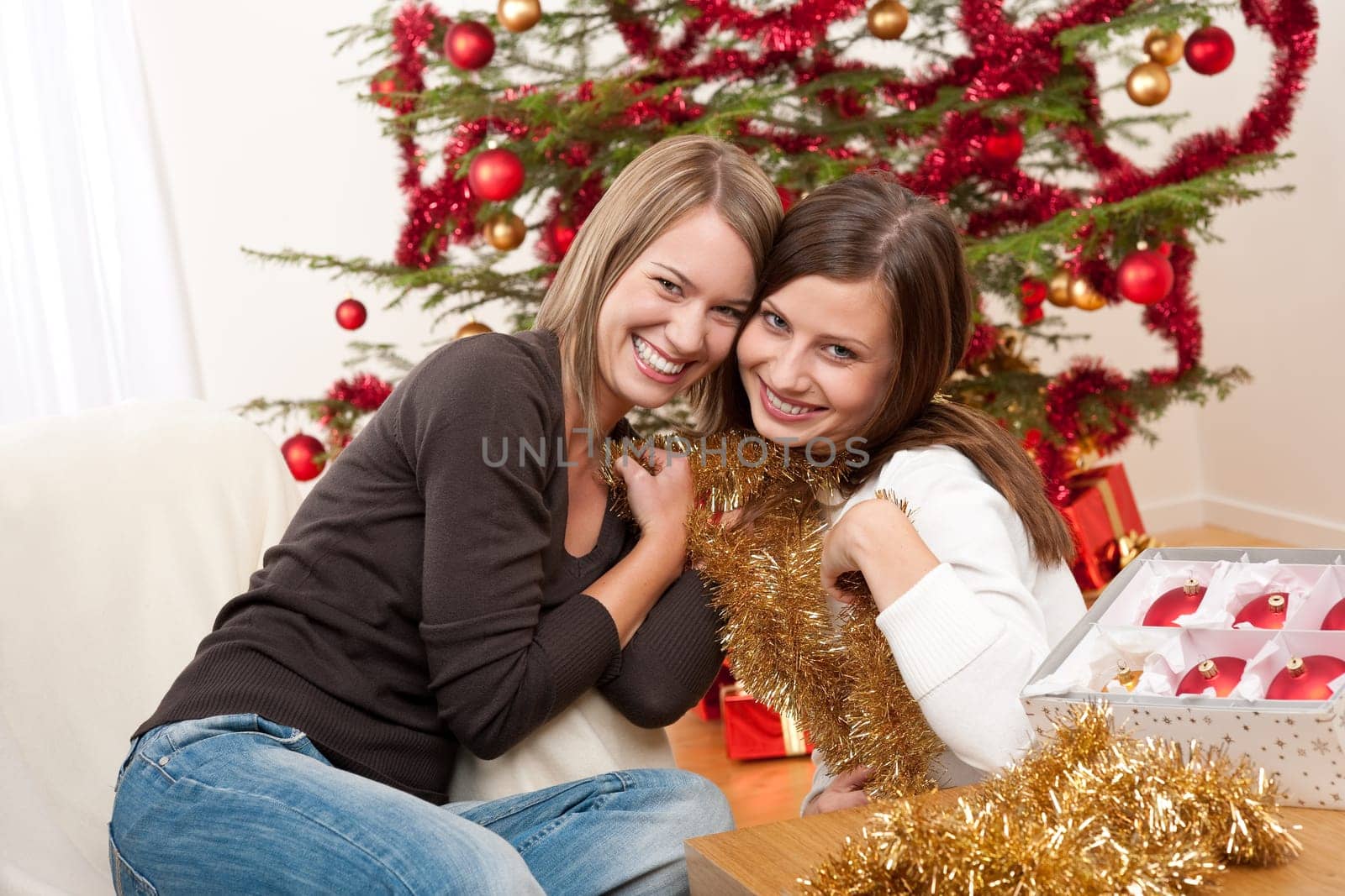 Two women with Christmas decoration