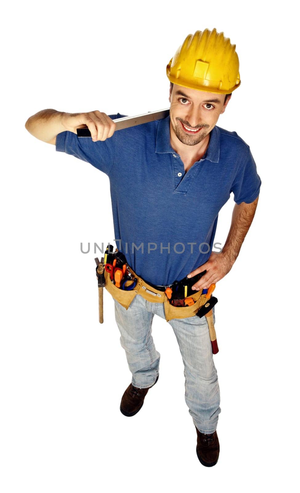 young handyman on white