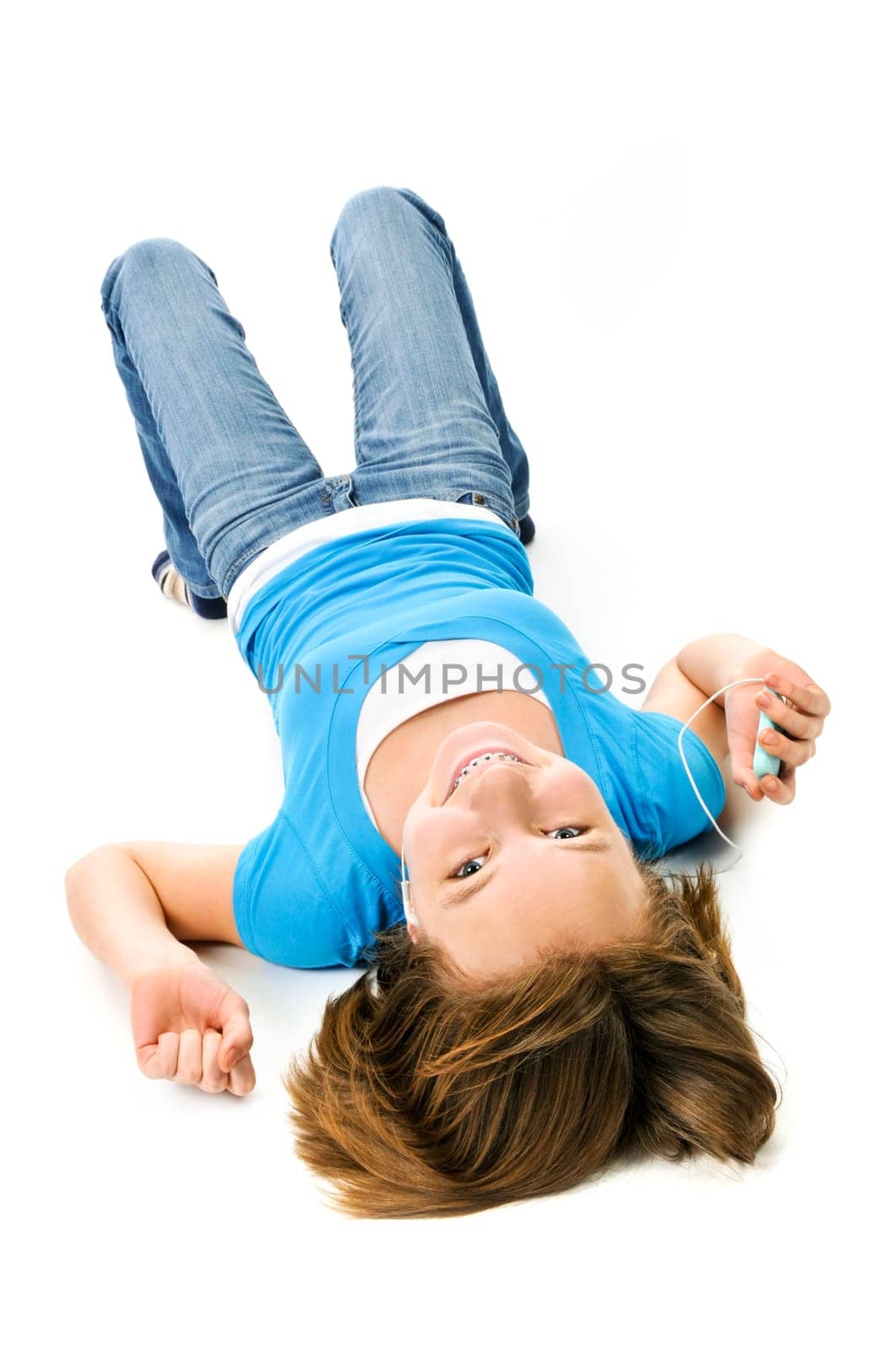Teenage girl listening to music