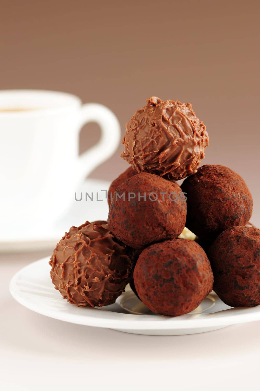 Chocolate truffles and coffee