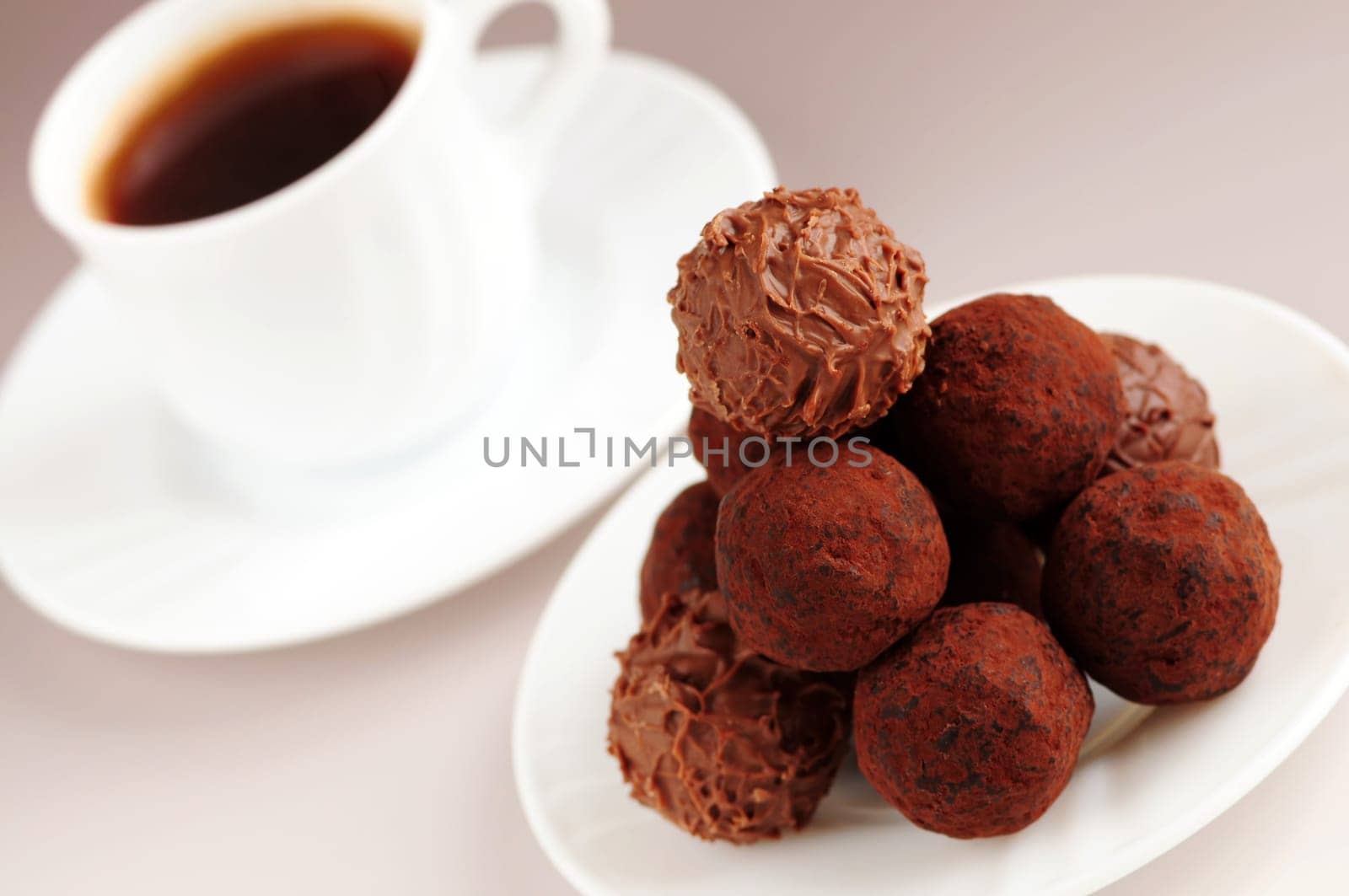 Chocolate truffles and coffee