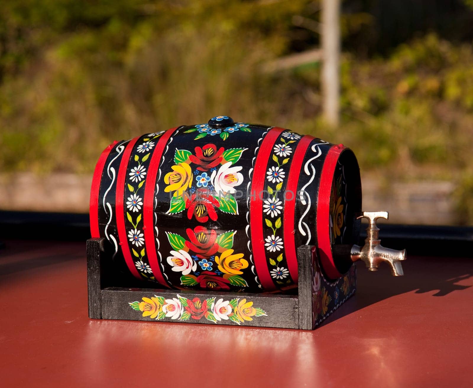 Hand painted traditional decorated drinking barrel