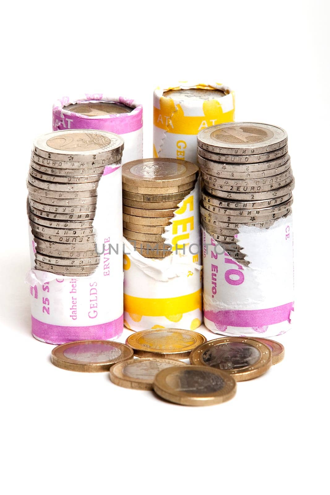 Euro Coins in Paper Roll