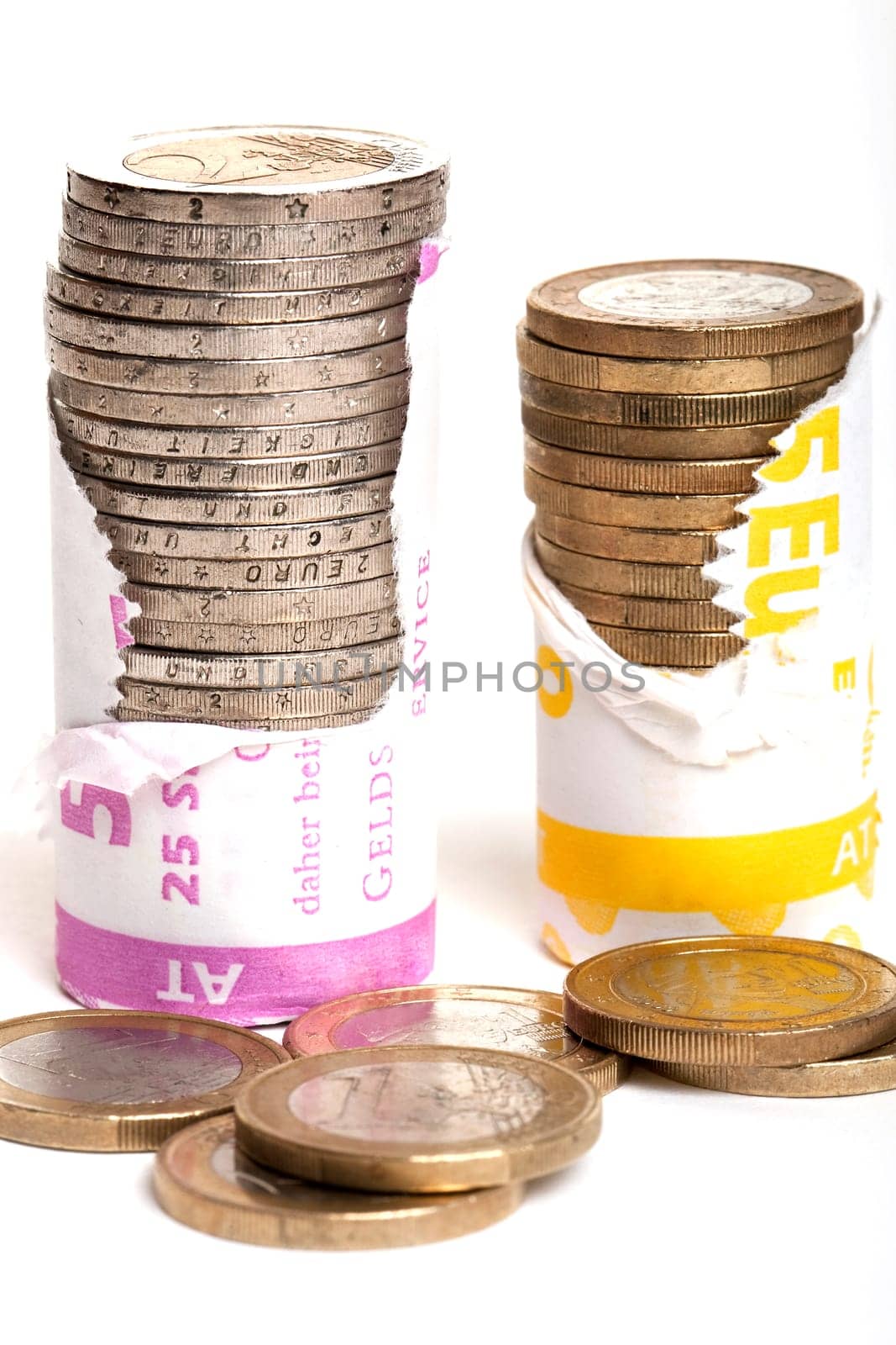 Euro Coins in Paper Roll