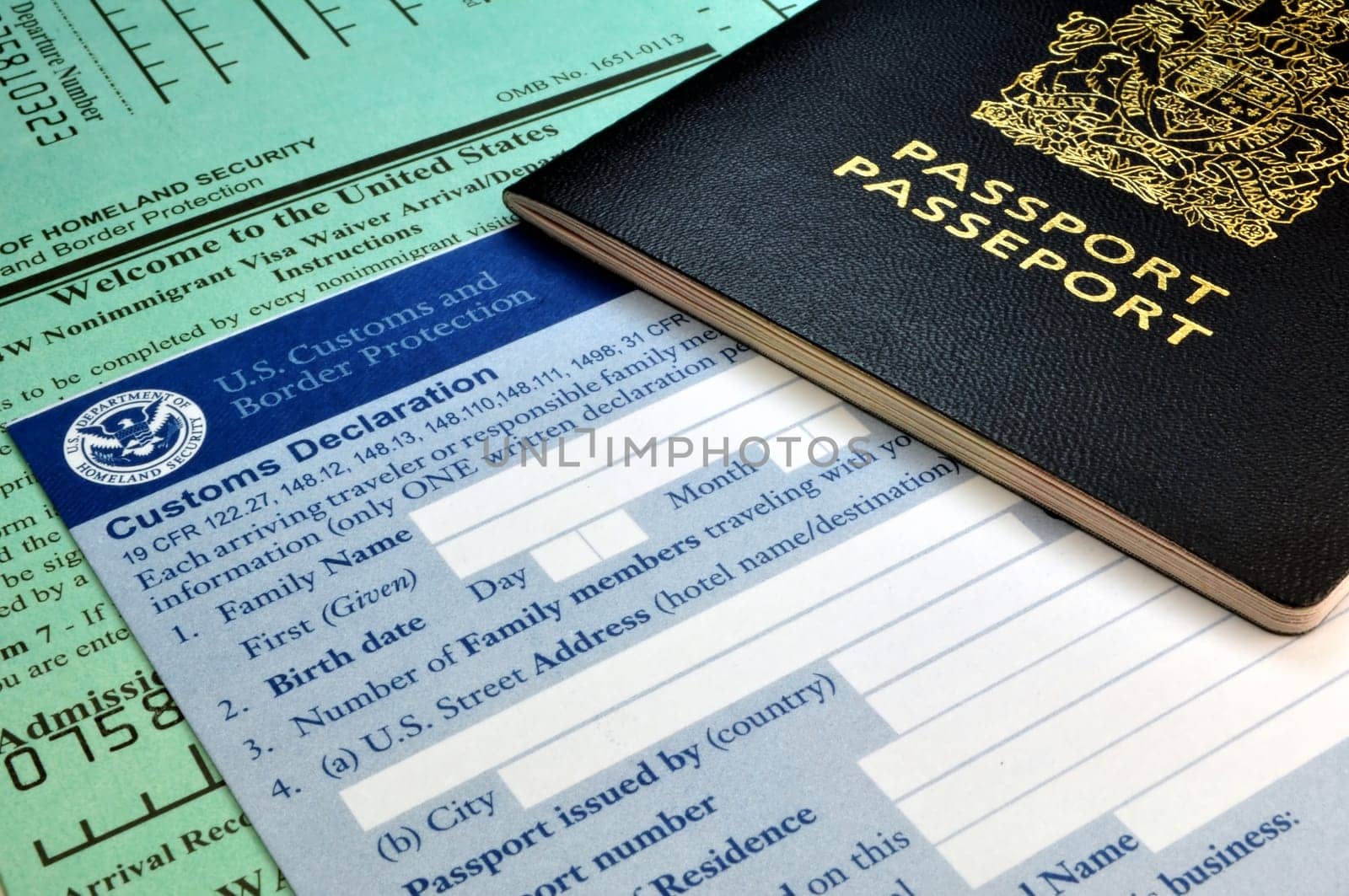 Passport and USA Customs forms.