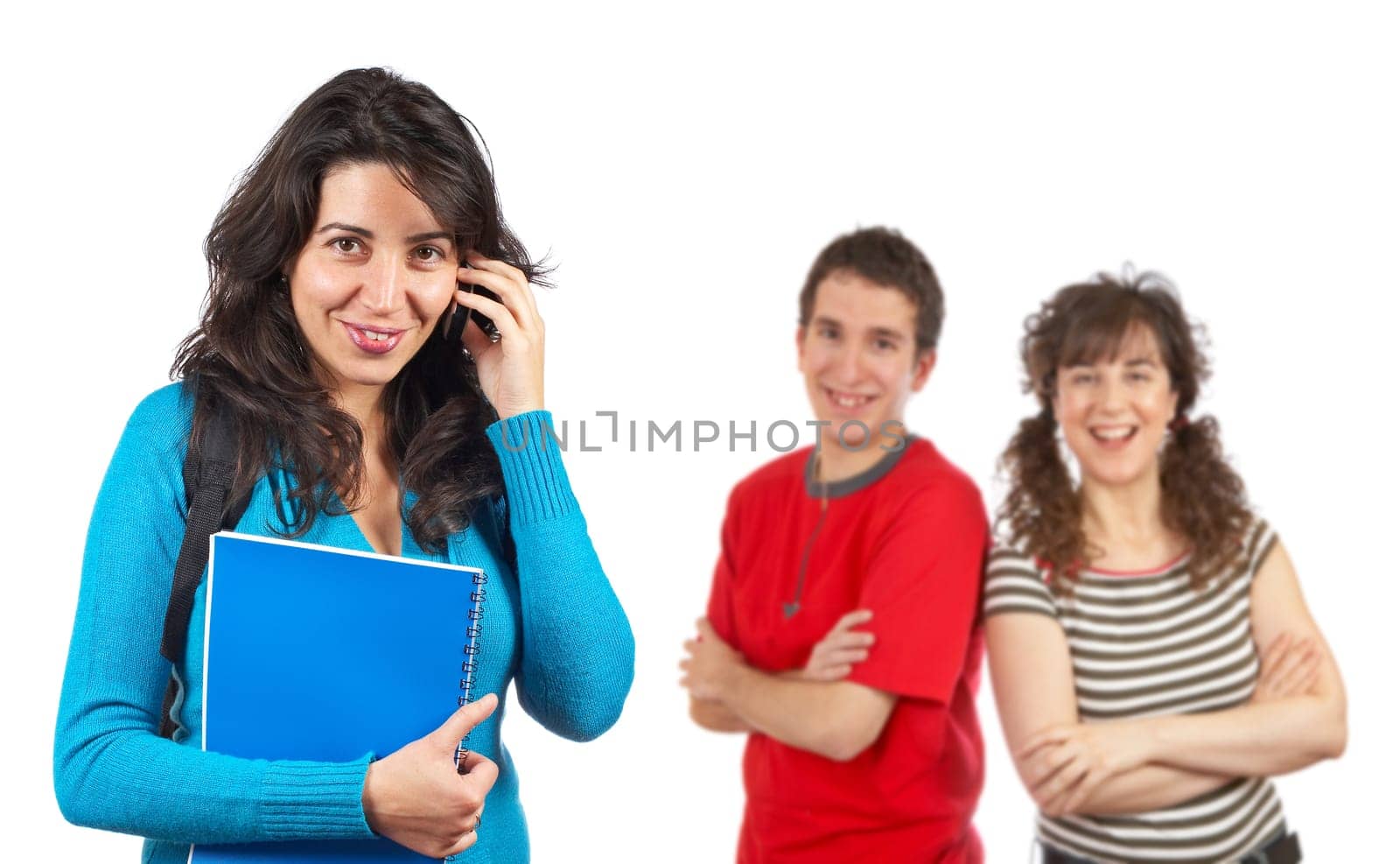Student woman talking with phone