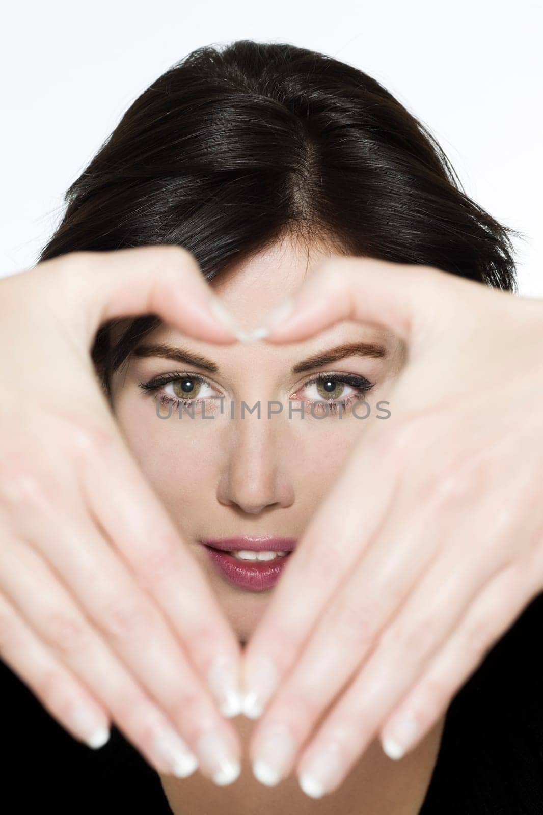 studio shot portrait on isolated white background of a Beautiful Funny Woman expressive