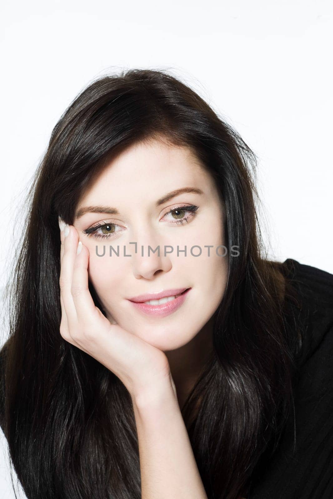 studio shot portrait on isolated white background of a Beautiful Funny Woman expressive