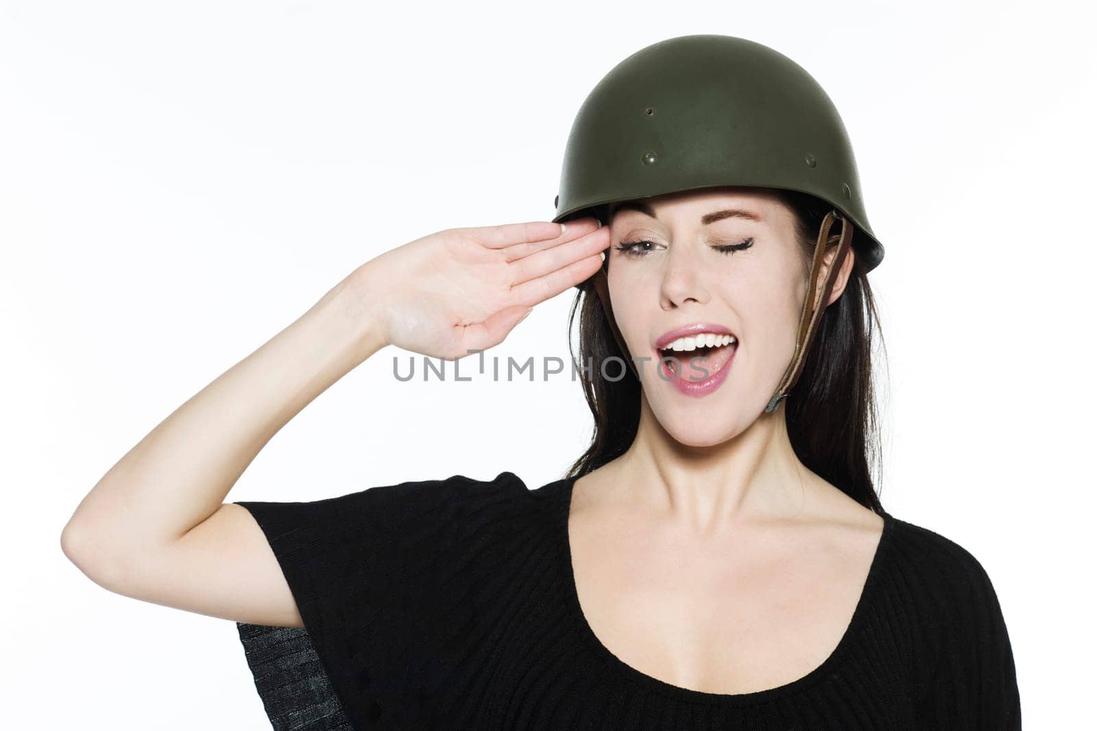 studio shot portrait on isolated white background of a Beautiful Funny Woman expressive