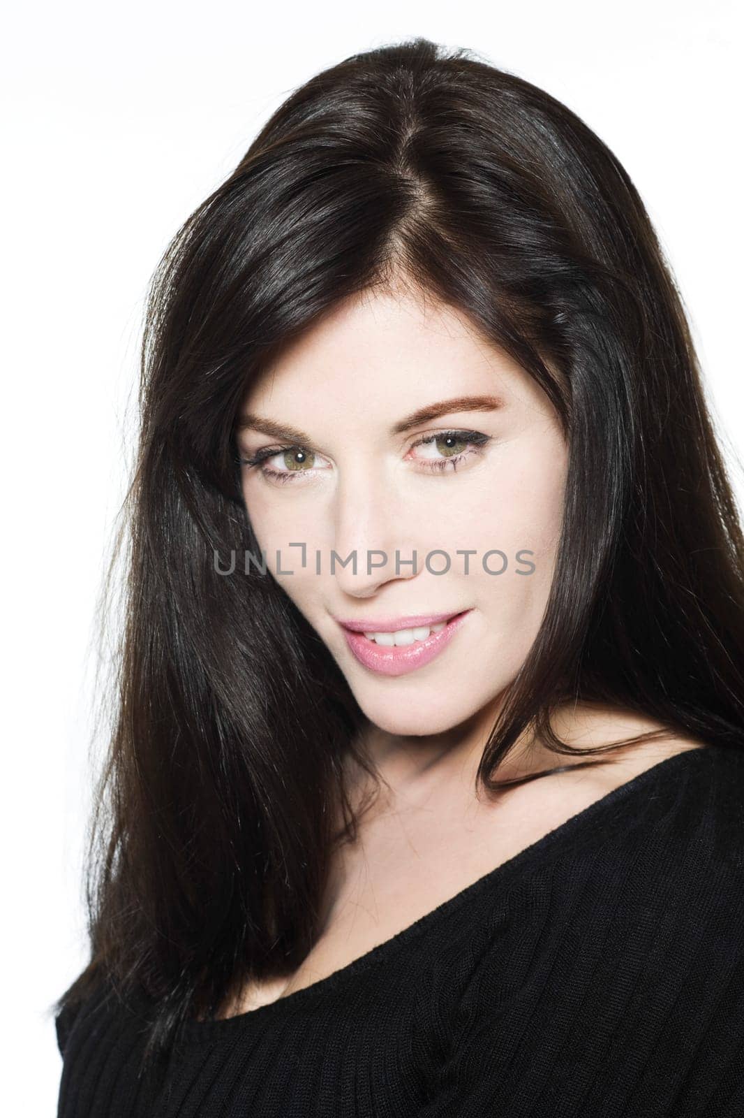 studio shot portrait on isolated white background of a Beautiful Funny Woman expressive