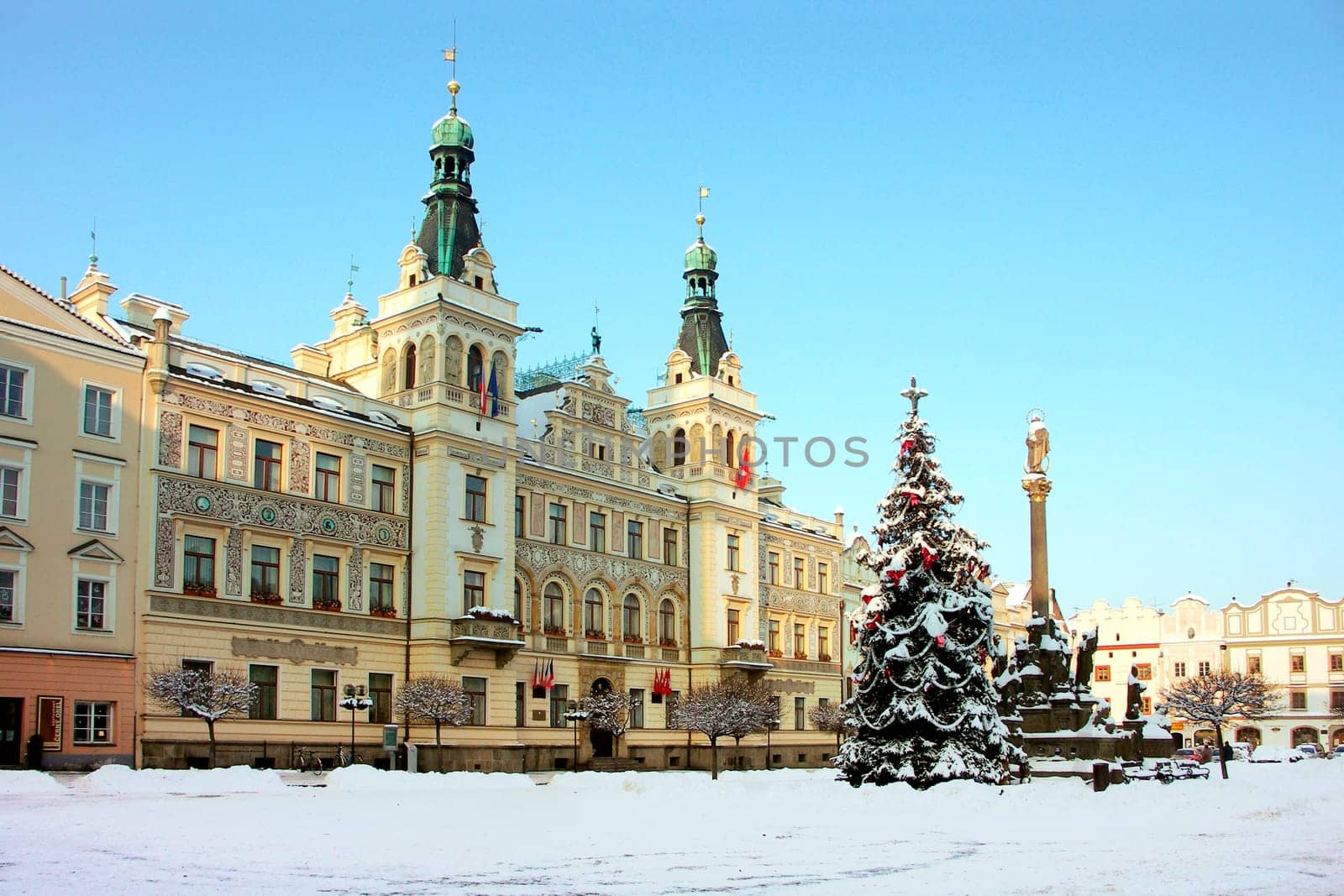 Czech Republic - town Pardubice in winter - Renaissance guild-hall on Perstynske