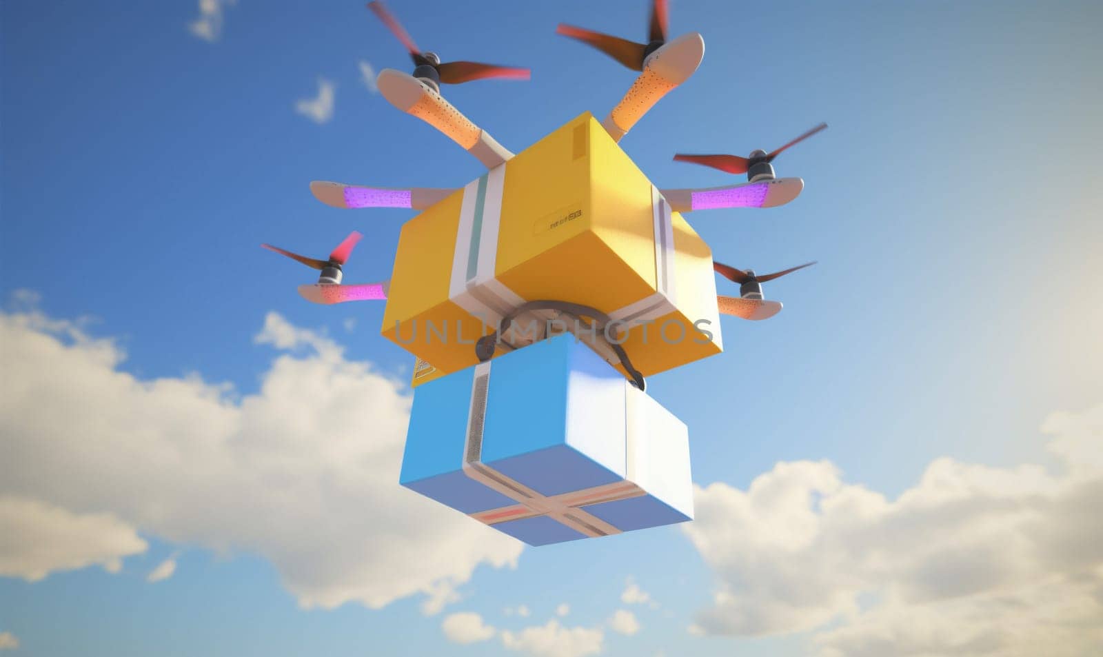 blue cargo aircraft fast helicopter air delivery technology drone fly. Generative AI. by Vichizh