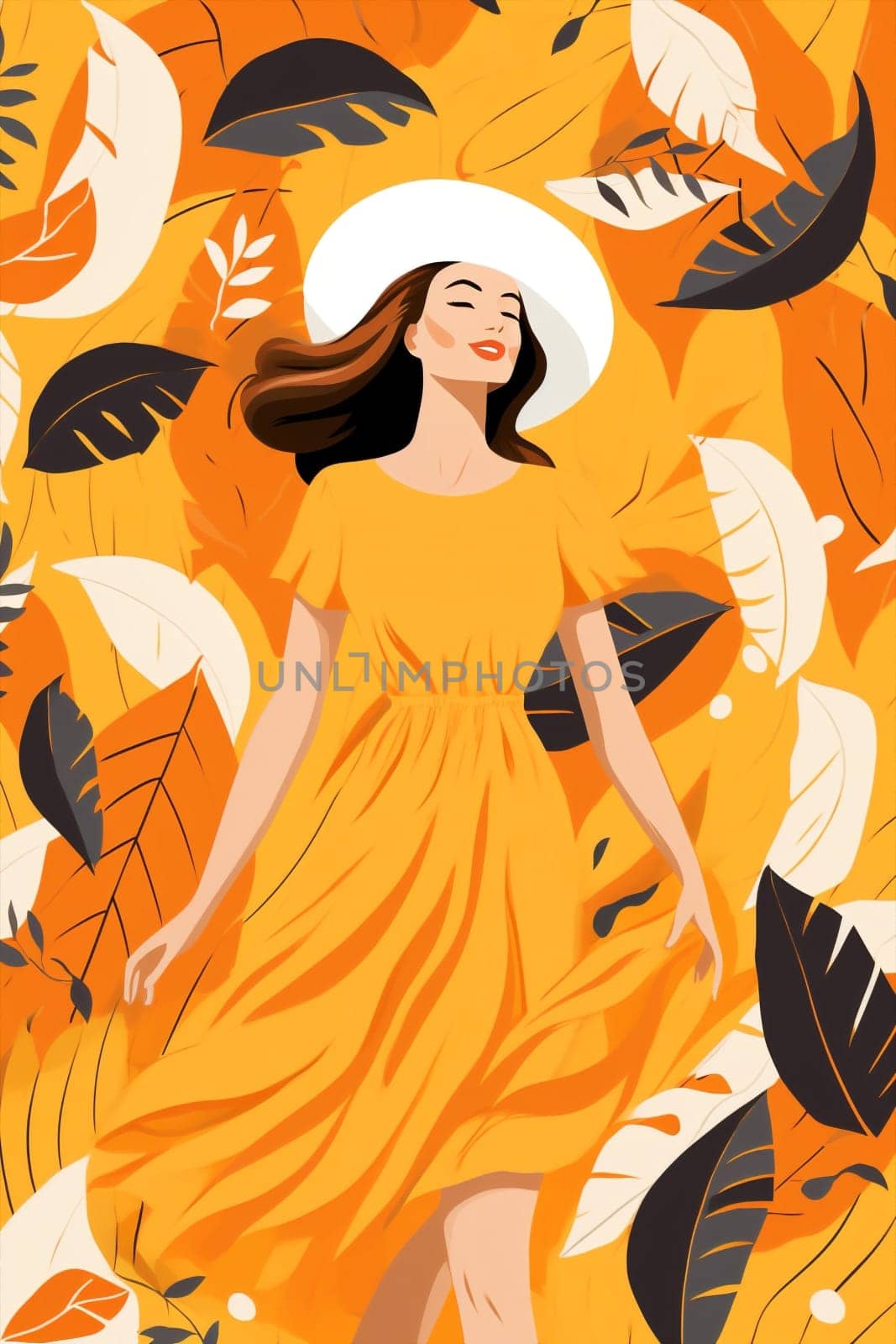 Women happy cartoon cute autum active nature fall leaf character meditating by Vichizh