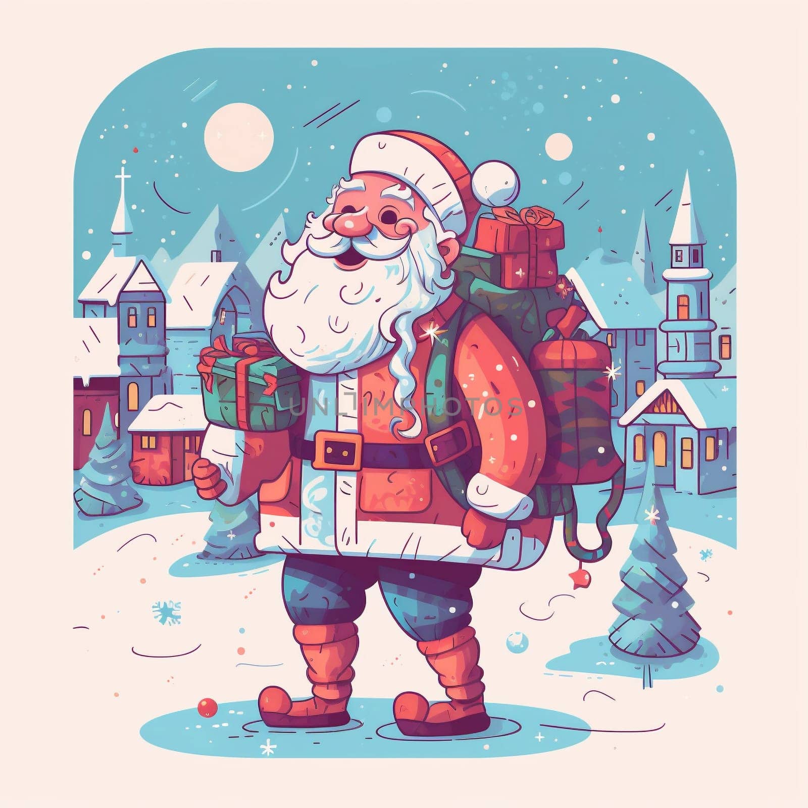 winter gift santa illustration present cartoon christmas red claus holiday. Generative AI. by Vichizh