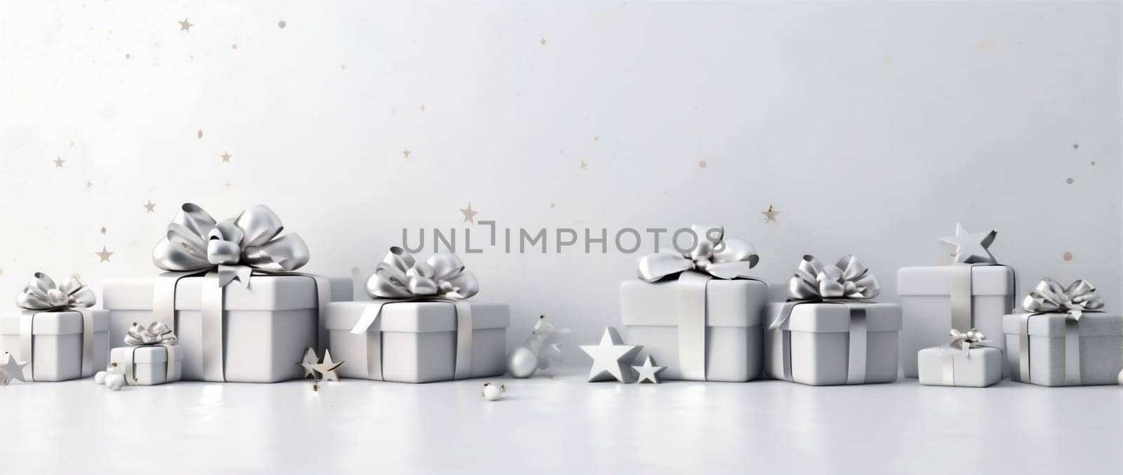 illustration background confetti decoration gift party white happy christmas card box gold festive surprise decor present modern render holiday shopping. Generative AI.