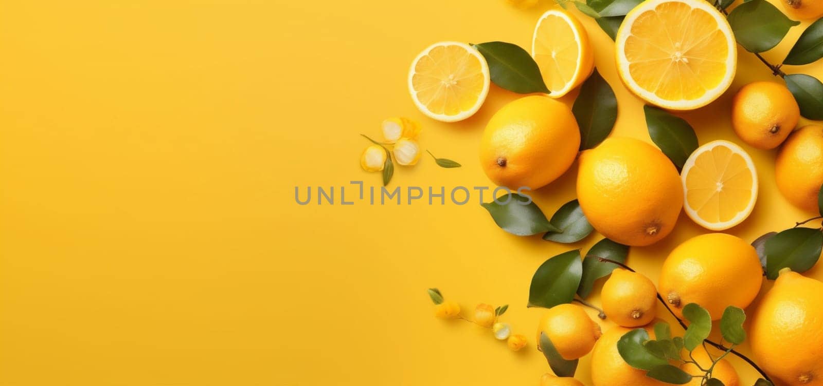 natural summer healthy yellow food background juicy fresh fruit lemon top. Generative AI. by Vichizh