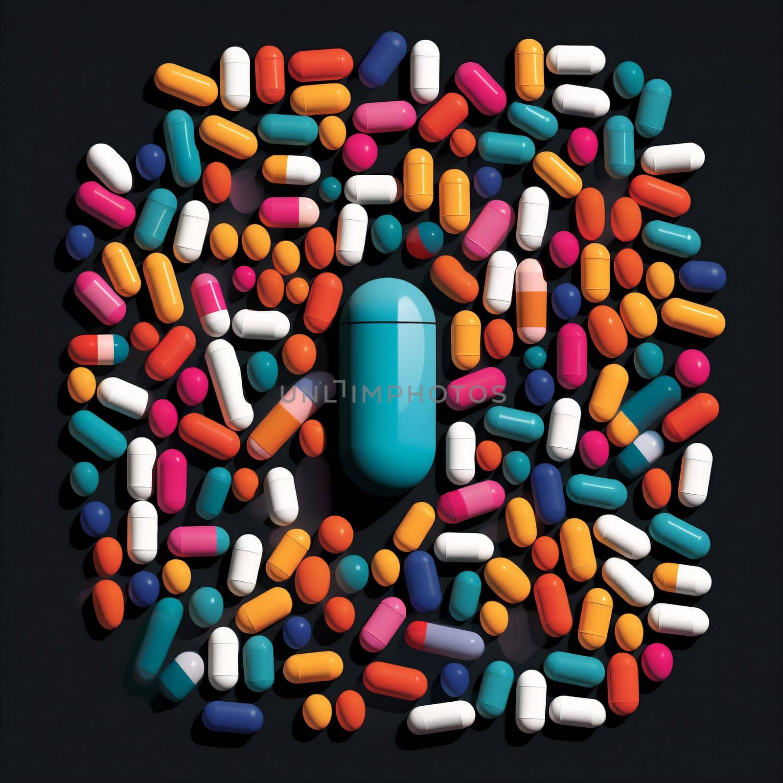 medicine pharmacy tablet pill medication pharmaceutical capsule medical illustration drug. Generative AI. by Vichizh