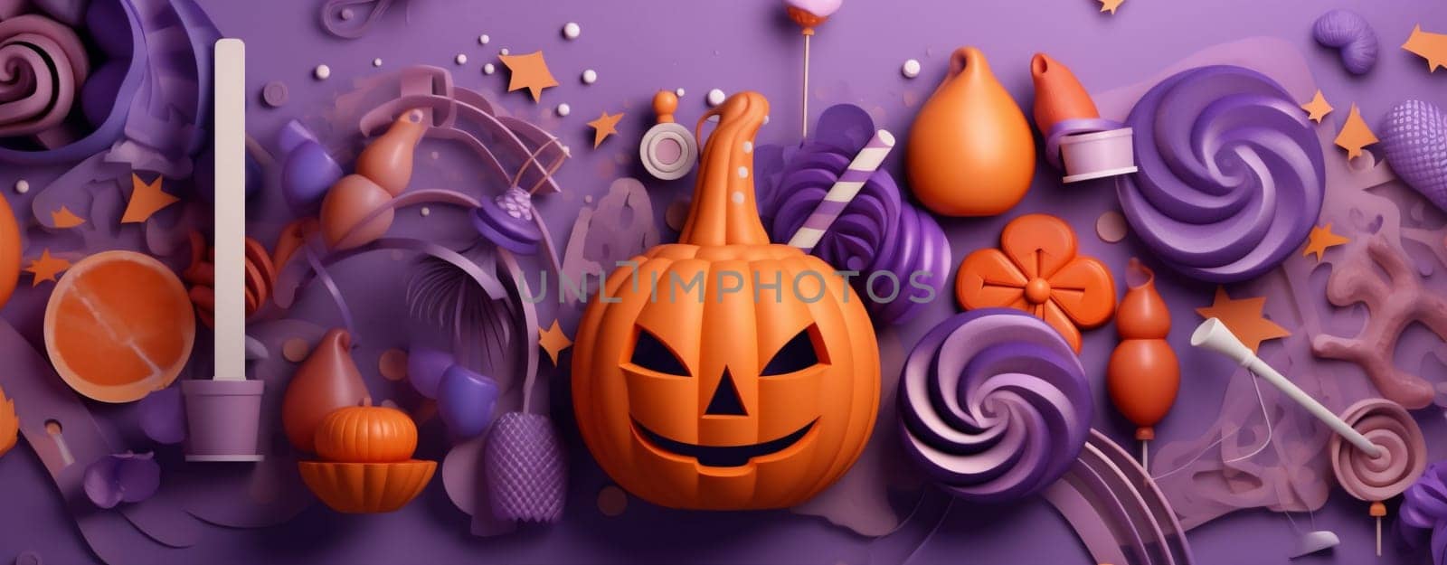 candy orange pumpkin holiday purple party spider celebration halloween sweet. Generative AI. by Vichizh