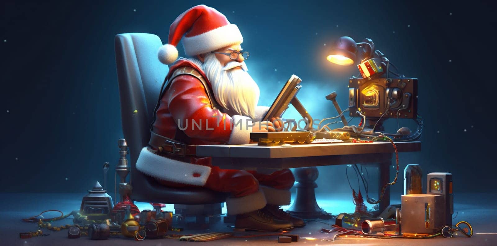 year house online cheerful holiday call new computer video home communication laptop santa cartoon christmas family character decoration season indoor happy. Generative AI.
