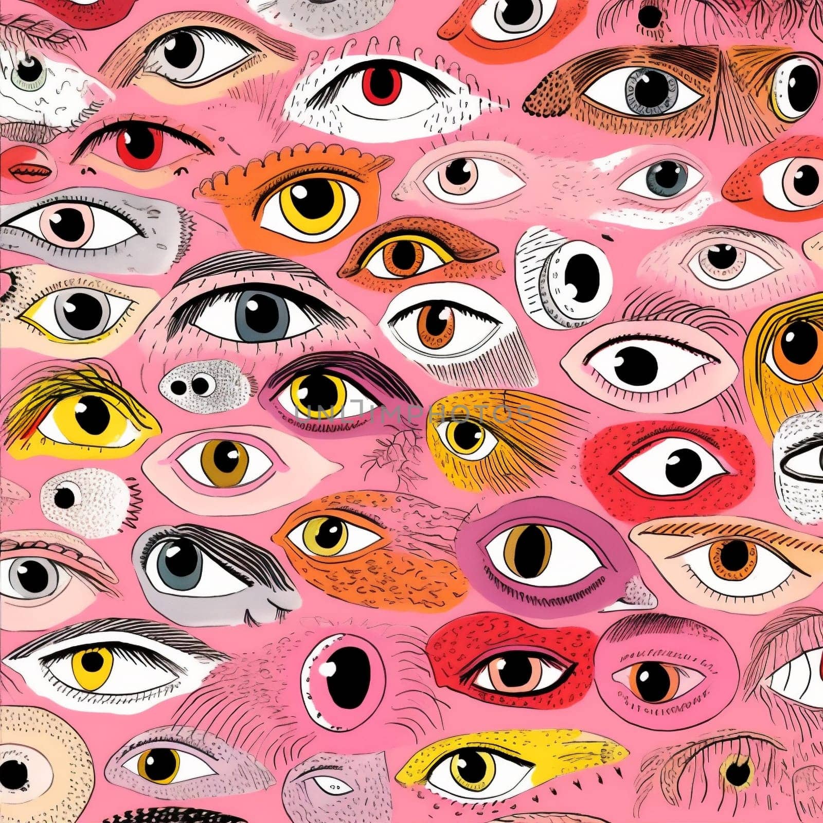 eyelash eye illustration doodle pink pattern seamless abstract background design blue. Generative AI. by Vichizh