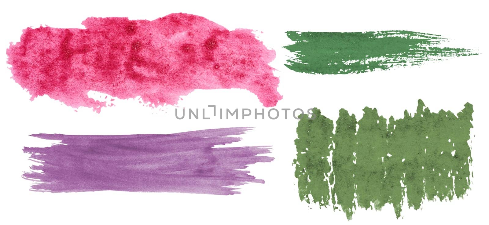 Watercolor brush stroke on a white isolated background, set
