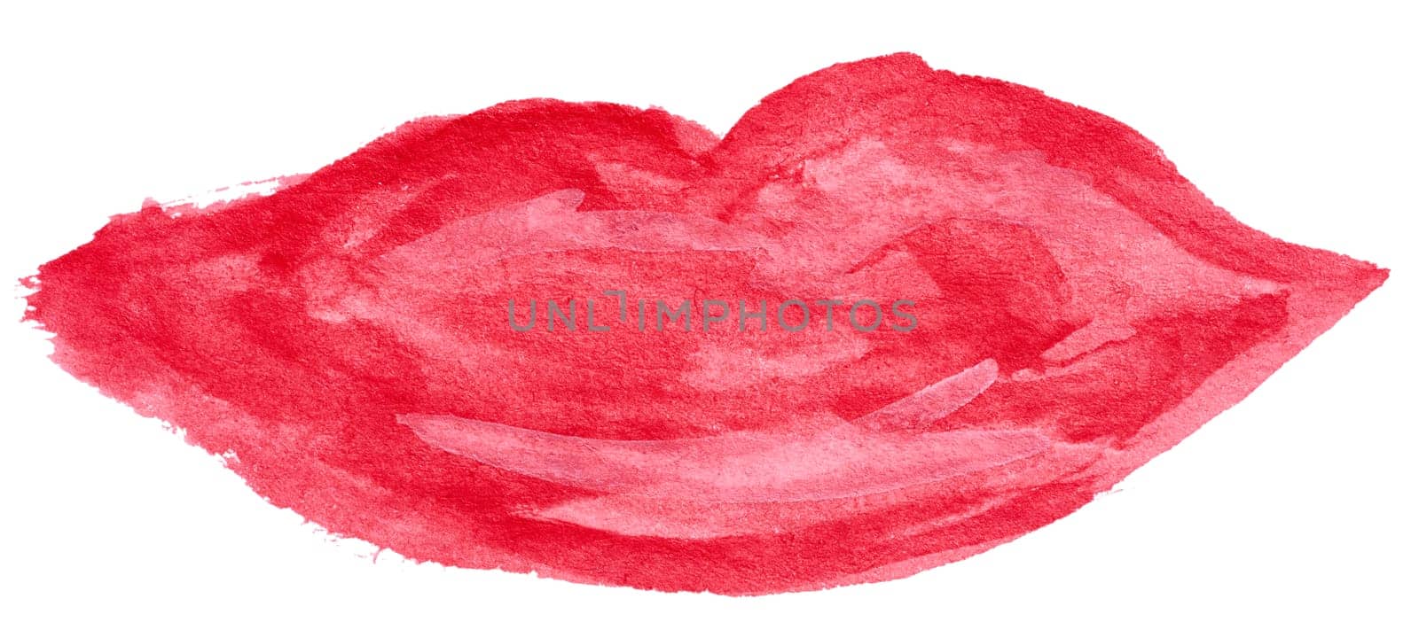 Painted lips in red watercolor on a white isolated background