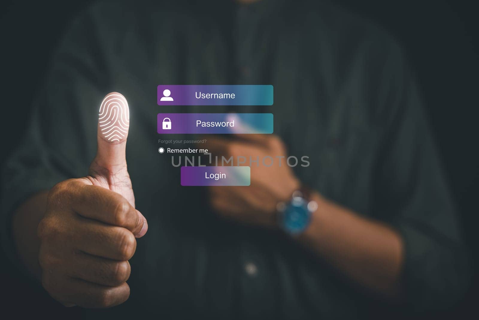 Secure access with a thumbs up and virtual fingerprint scan by Sorapop