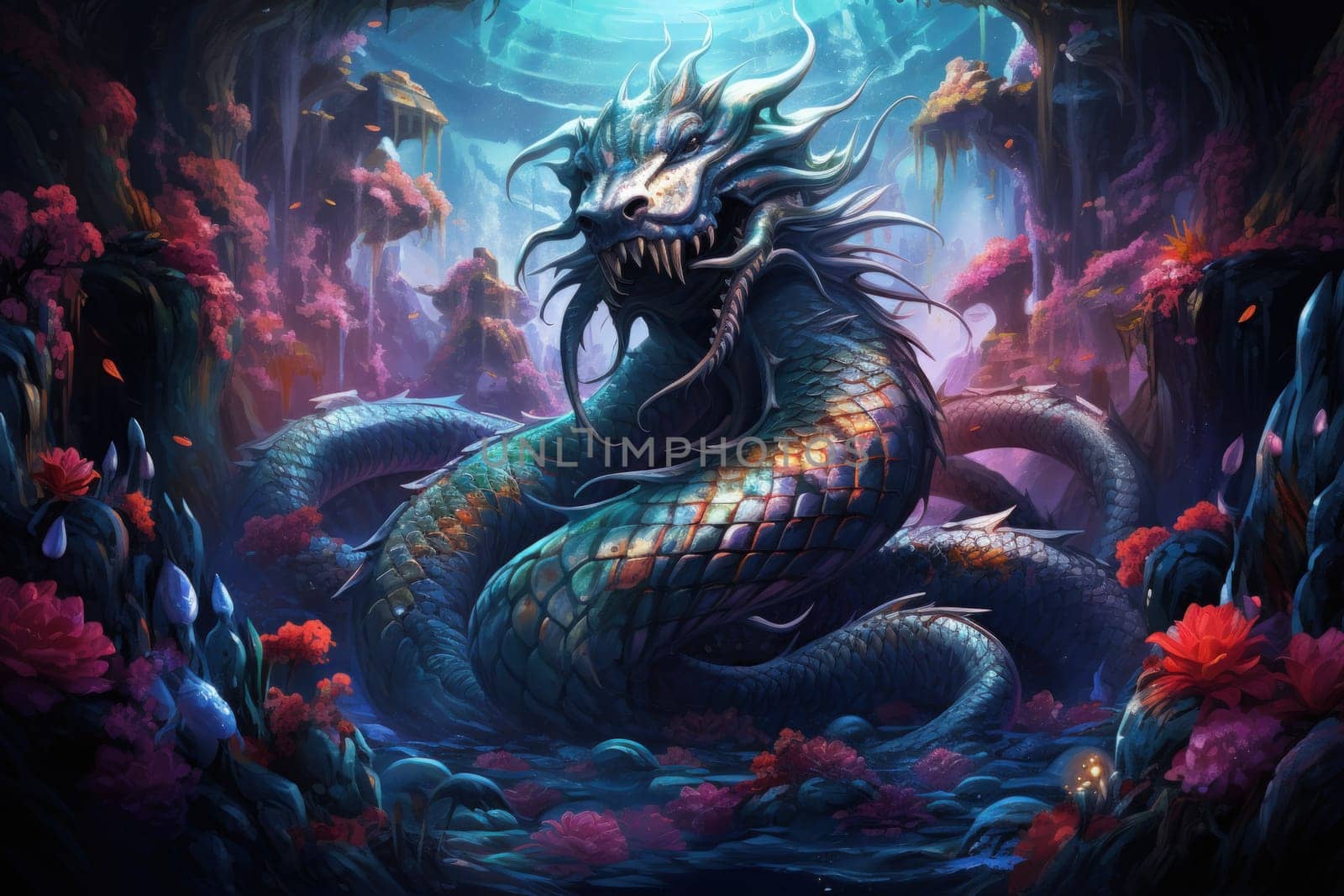 Immerse yourself in the depths of the fantastical with this captivating illustration by a professional visual artist.