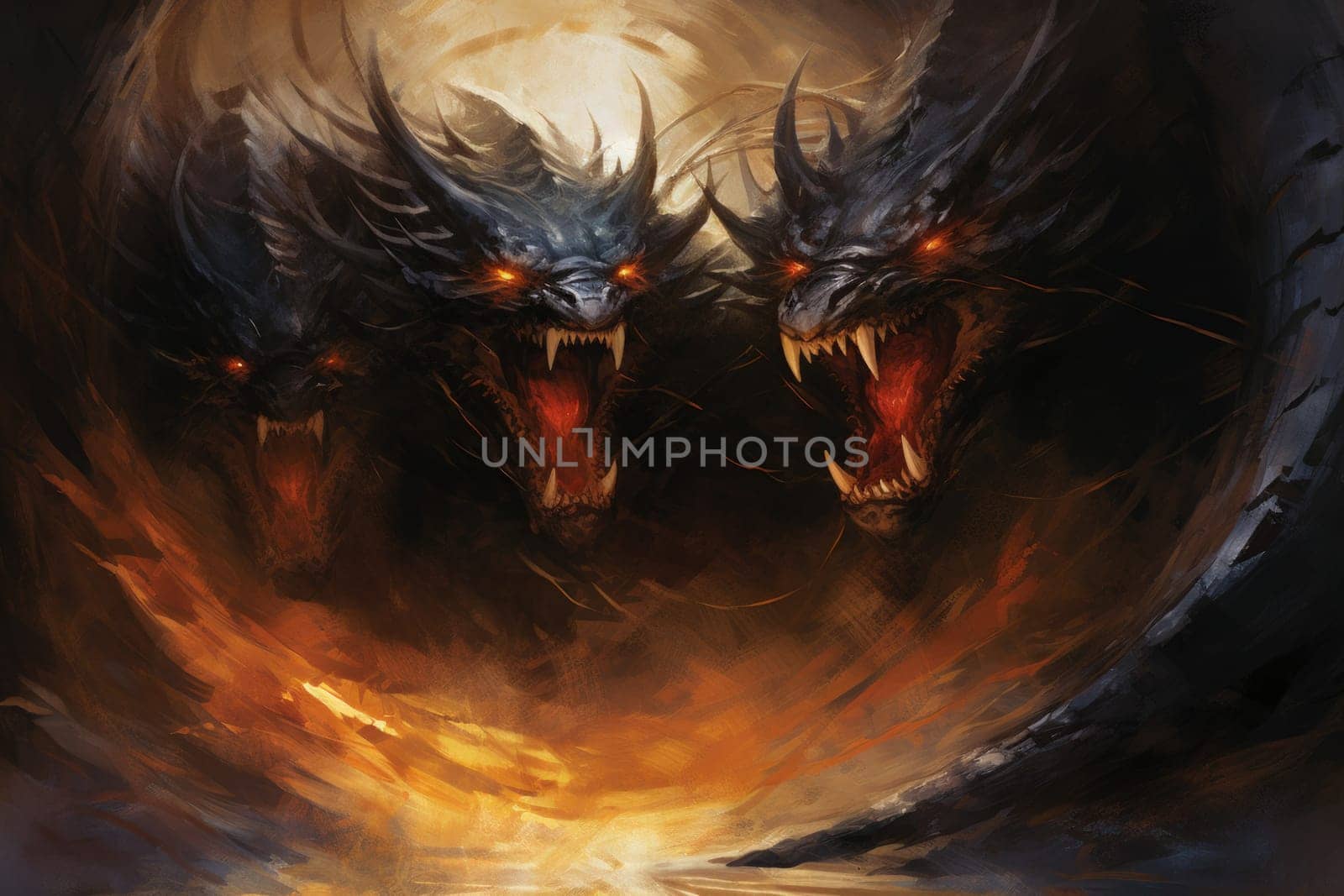 In the realm of fantasy, ferocious shadow dragons dominate the skies, their majestic forms wreathed in darkness.