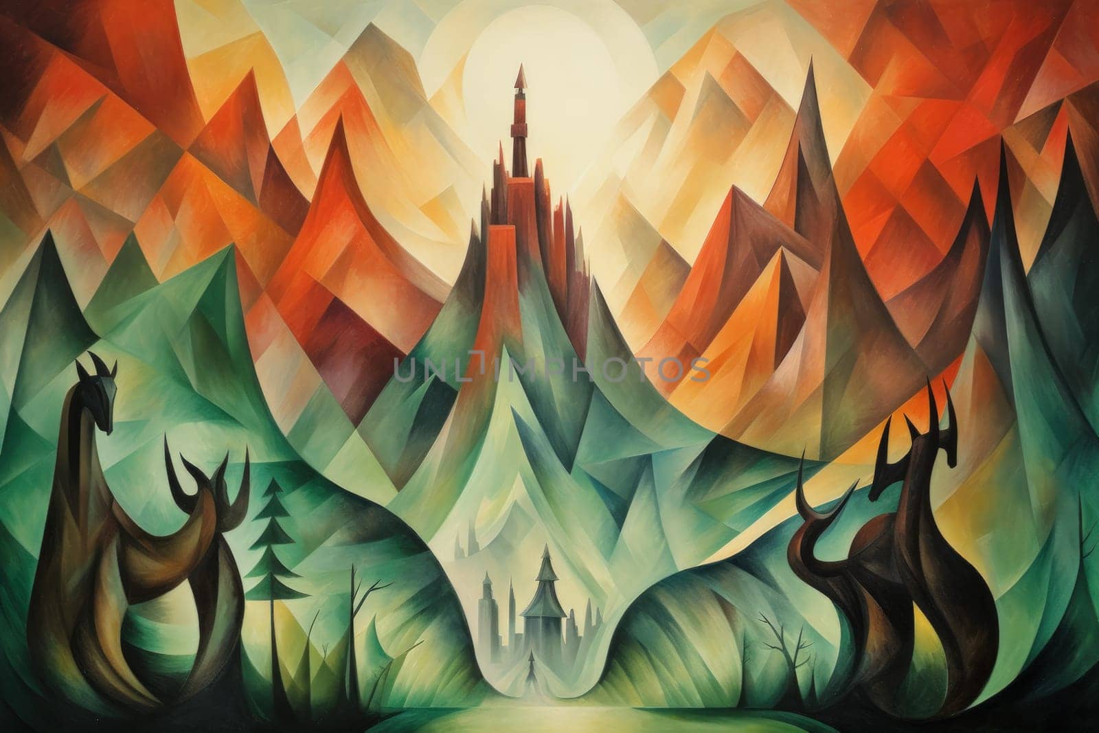 Embark on a fantastical journey where gargantuan giants, with their colossal stature, traverse the towering mountains with thunderous footsteps.