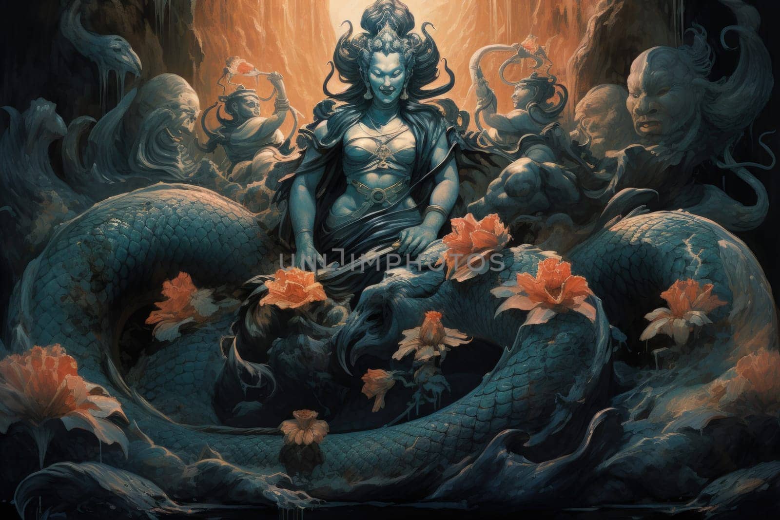 Immerse yourself in the depths of the fantastical with this captivating illustration by a professional visual artist.