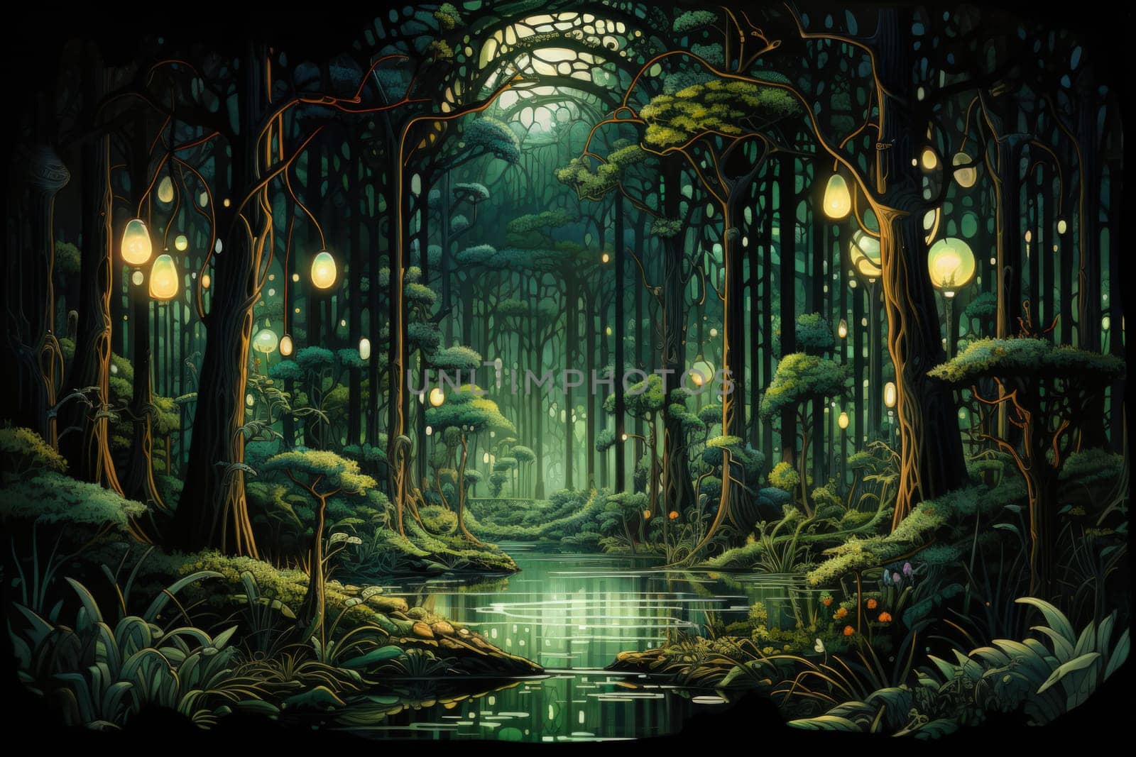 Journey through mystical forests filled with enchanted flora and sentient, conversing trees, where reality seamlessly intertwines with fantasy.