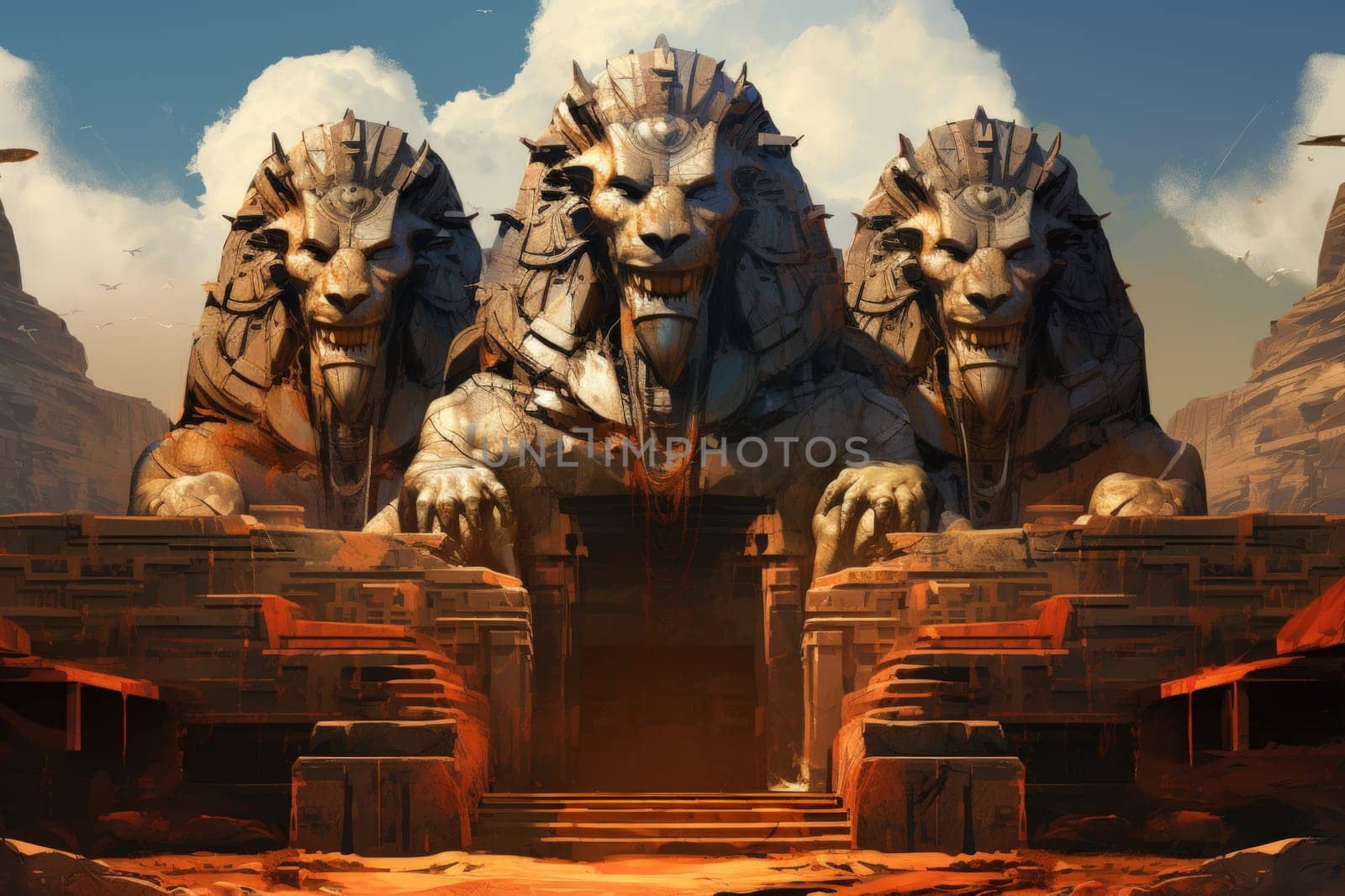 Delve into a realm of mystery and intrigue, where enigmatic sphinxes reign as guardians of ancient secrets.