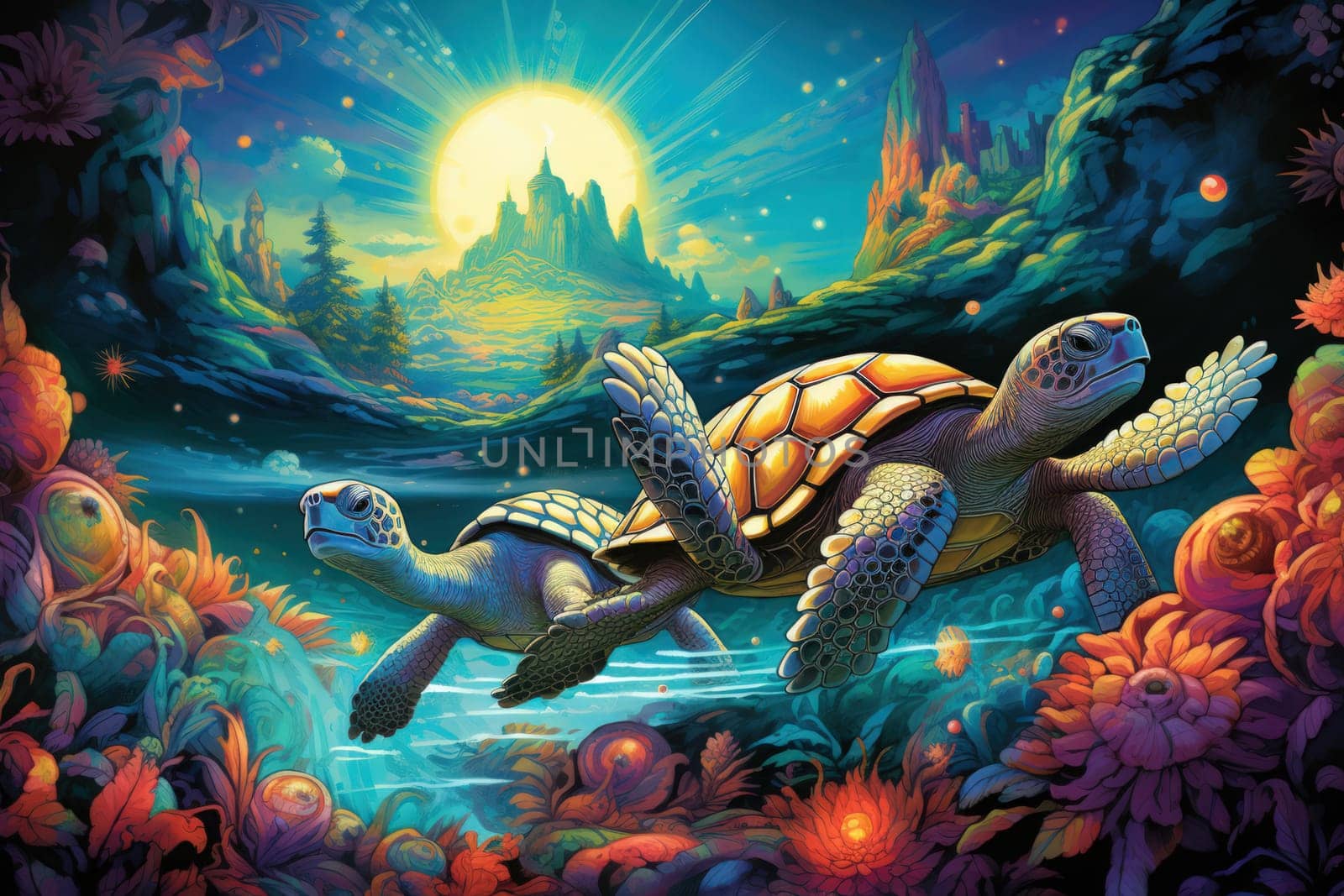 Embark on an extraordinary journey through the realm of fantasy and encounter the majestic ancient sea turtles.